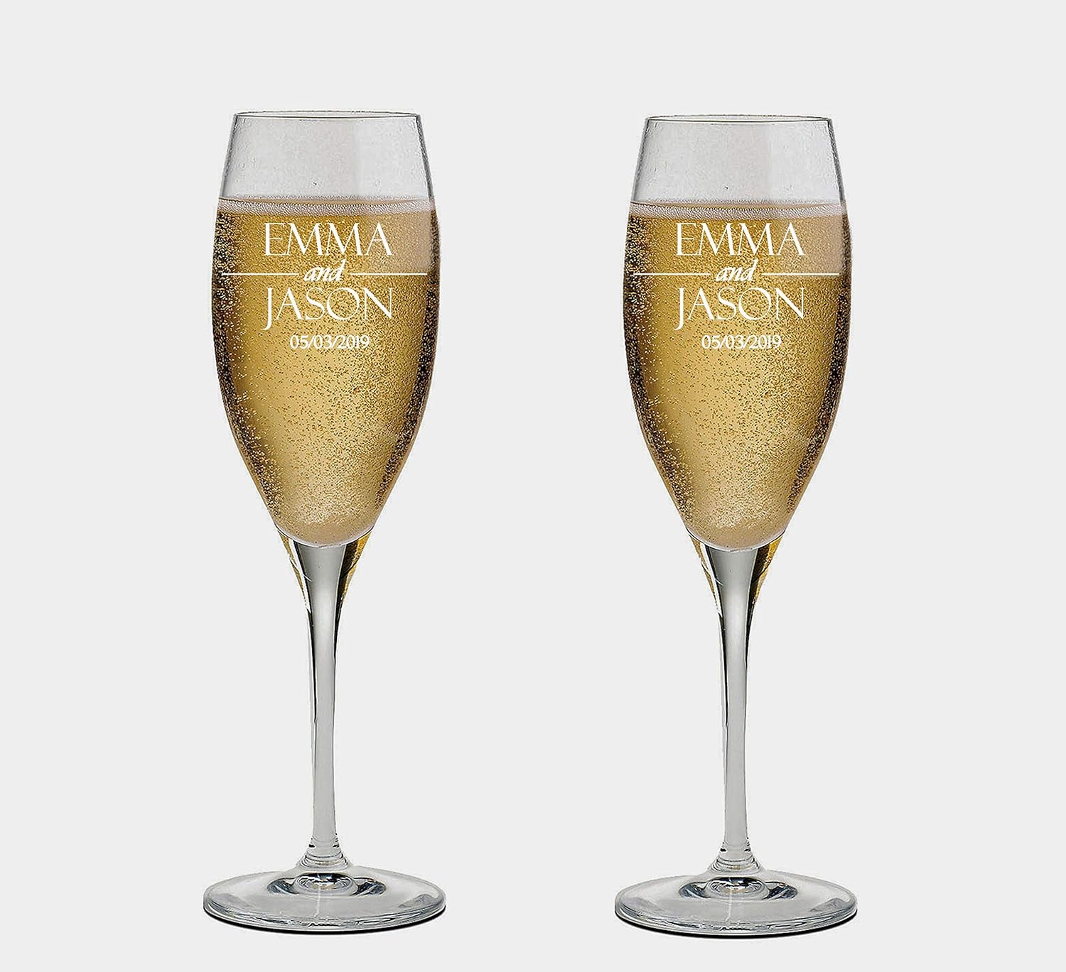 Bride and Groom Names & Date Engraved Set of 2 Glasses With Box, Customized Wedding Toast Champagne Flute Set with Box, Wedding Toasting Glasses - Personalized Flutes