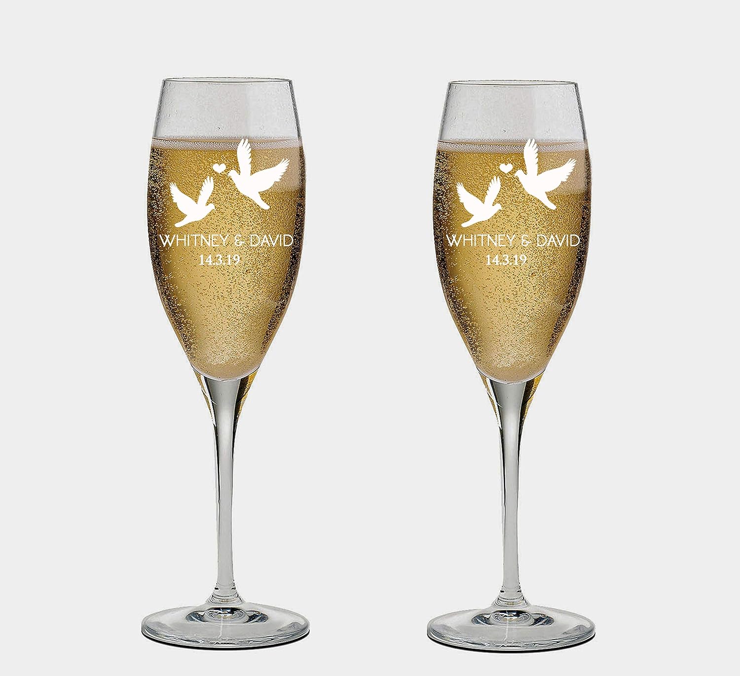 Bride Groom Names & Date Engraved Set of 2 Glasses With Box, Customized Wedding Toast Champagne Flute Set with Box, Wedding Toasting Glasses - Personalized Flutes