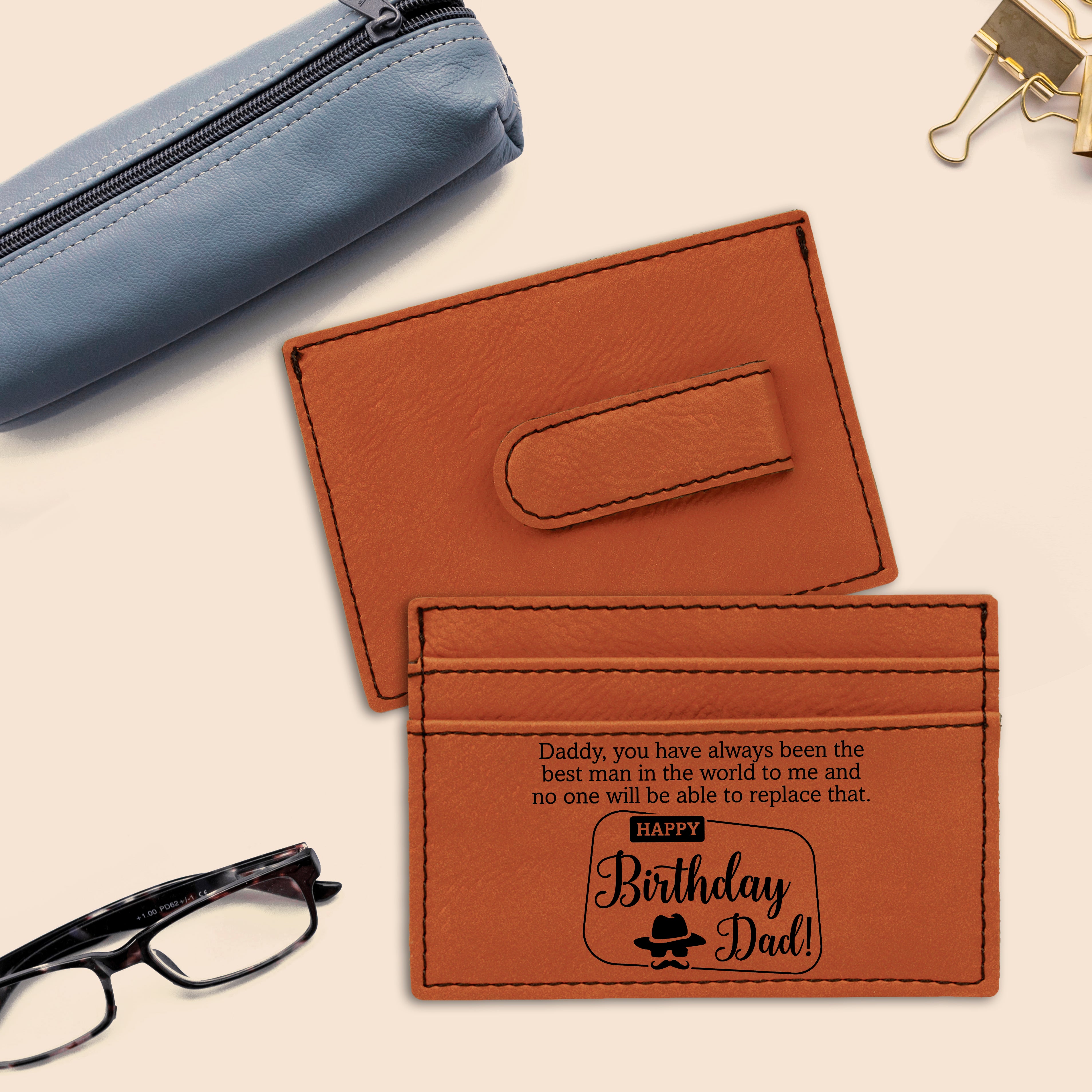 Leather Slim Wallet, Not Bulky With Modest Wallet Case, Birthday Present To Dad, Flawless Personalized Wallet (Amazine Wallet From Son Or Daughter To Dad)
