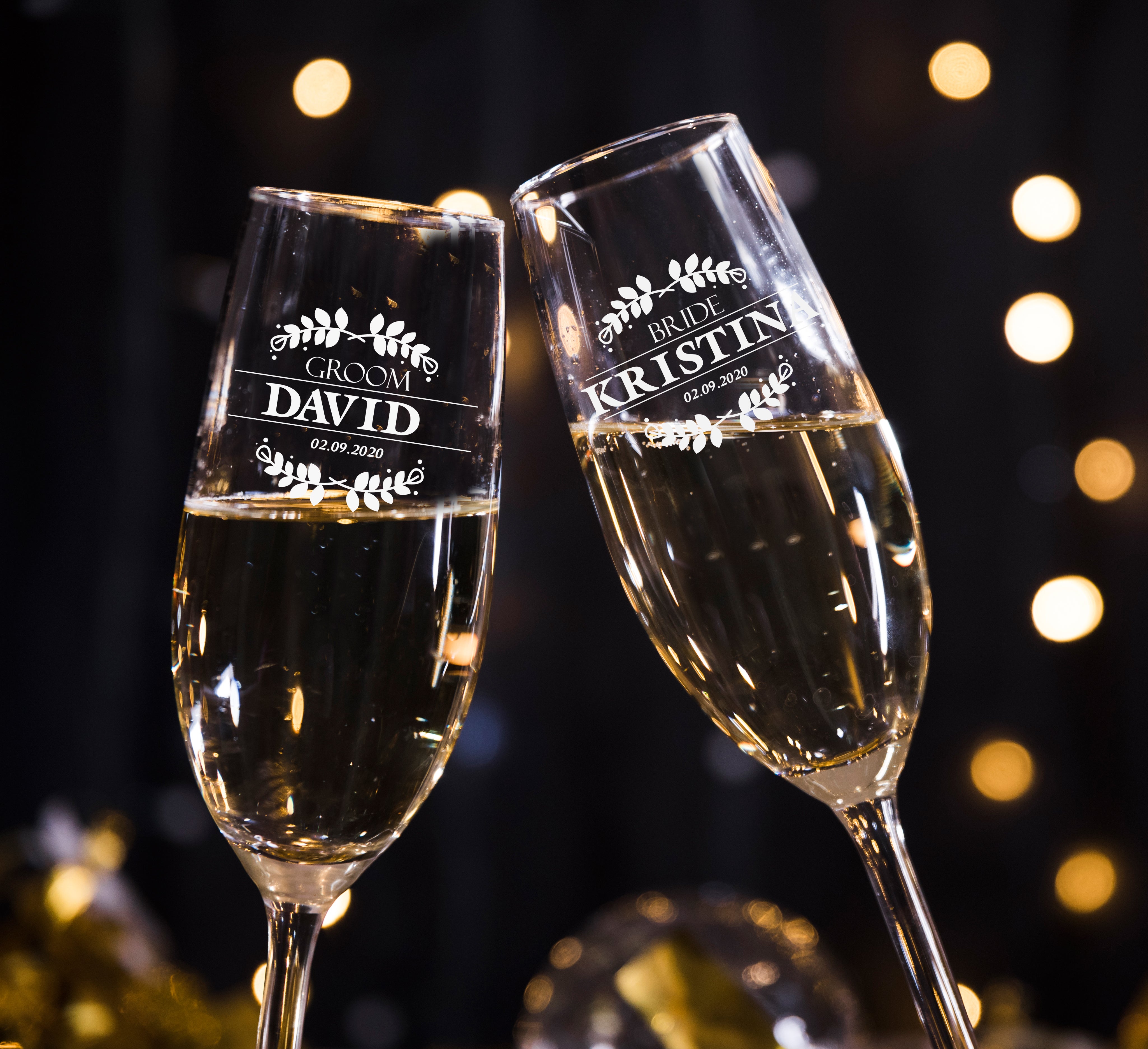 set of 2 personalized wedding champagne flutes engraved custom glass - Bride & Groom's Wedding Toast