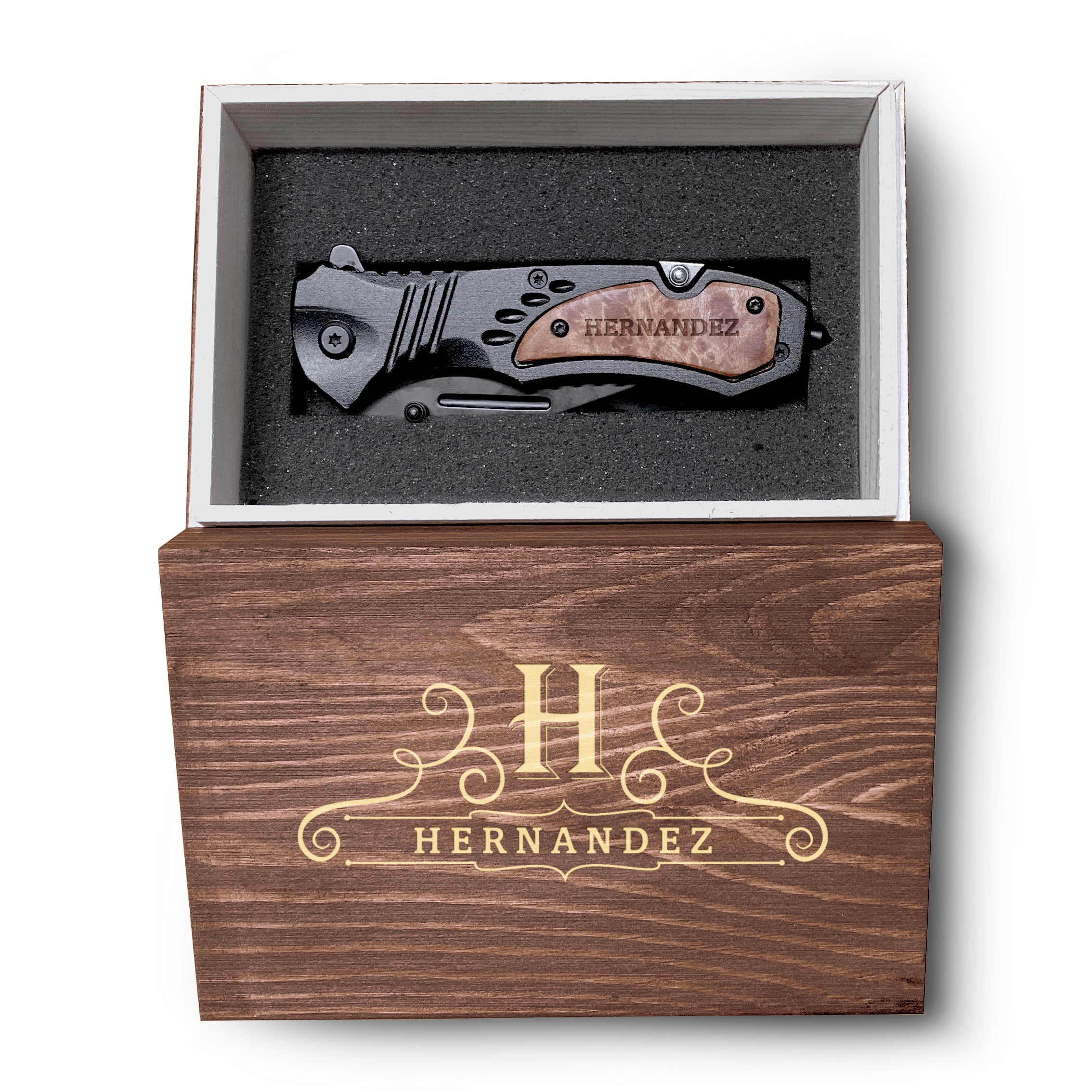 Pocket Knife For Men, Flipping Knife With Wood Box, Engraved Knife, Personalized Gift, Anniversary Gift For Men, Custom Design Crown Design Box