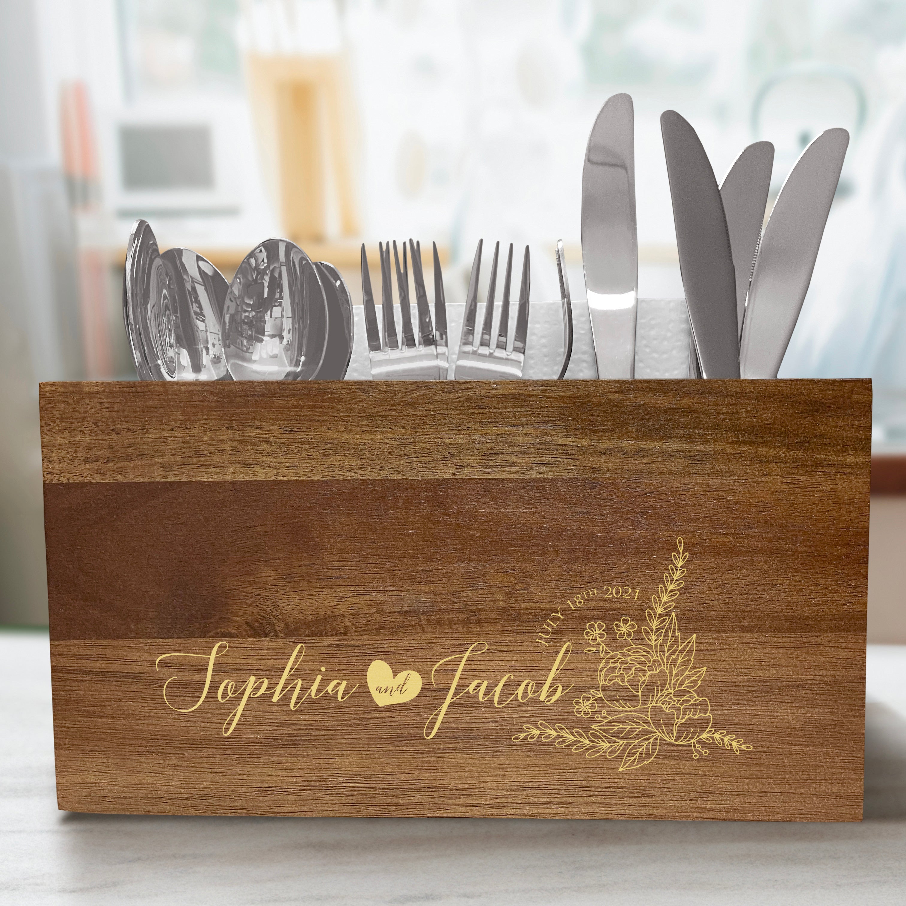 Personalized Love Caddy - Wooden Utensil Storage box - Kitchen Utensil Holder