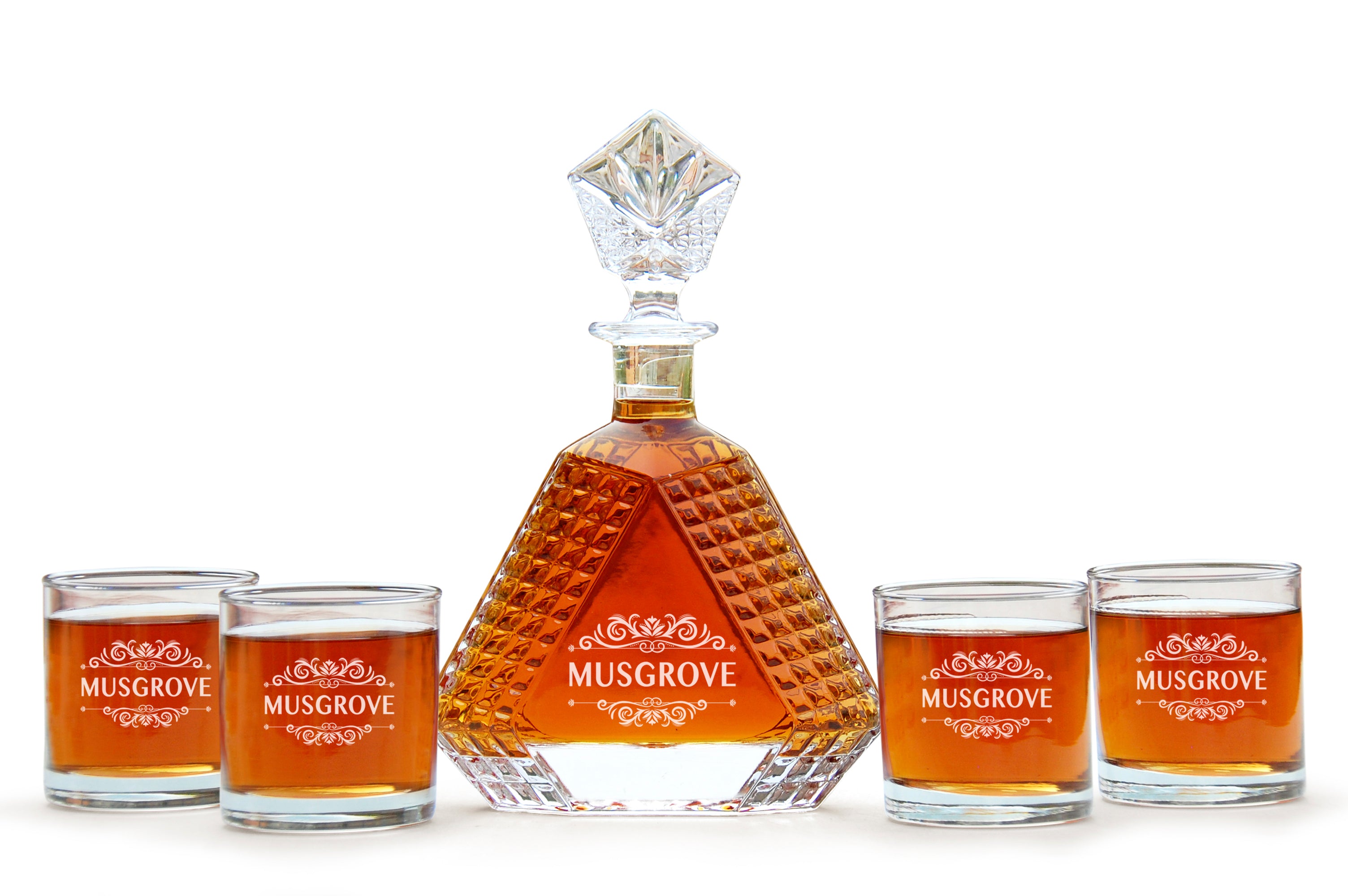 Engraved Decanter and Glasses For Scotch