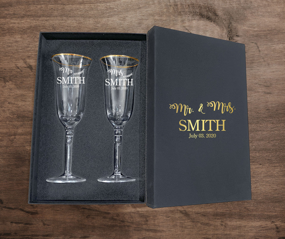 Krezy Case Set Of 2 Cheers A Champagne Glass, Precise Gift For Men & Moen, Ideal Personalized Mr. & Mrs. Engraved Glassware With Box