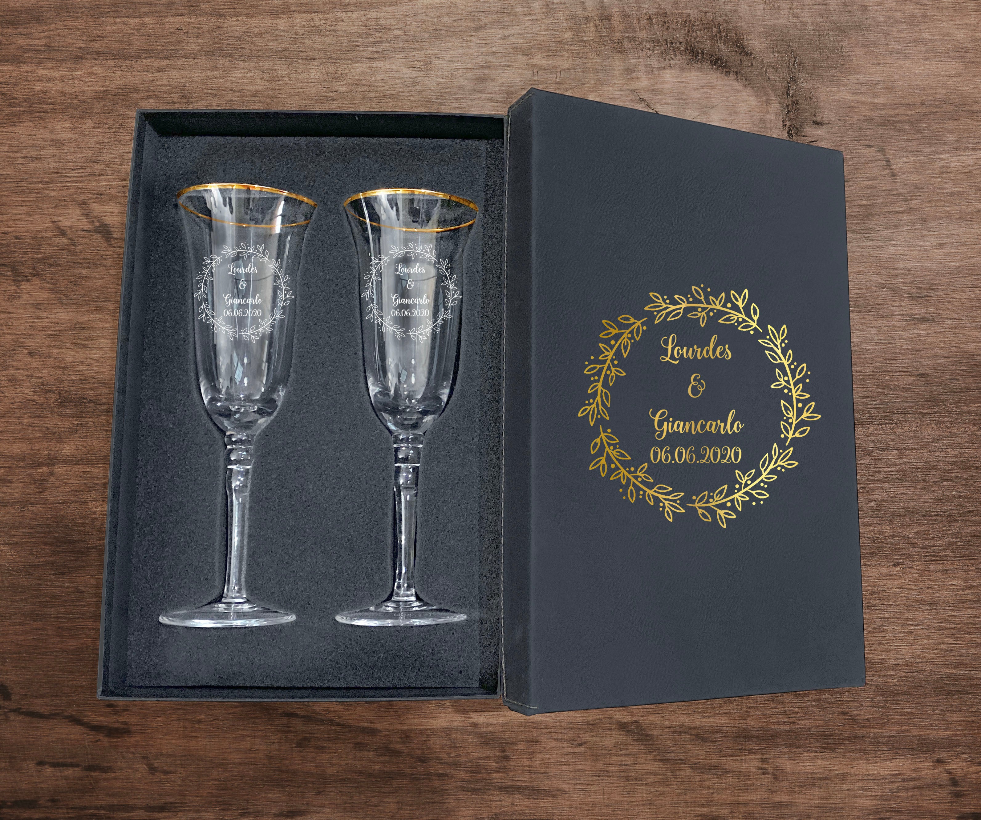 Set Of 2, Laser Engraved Cheers Flutes Engraved Personalized Glasses For A Recently Hitched Couple, Present This Glassware & Propose A Toast
