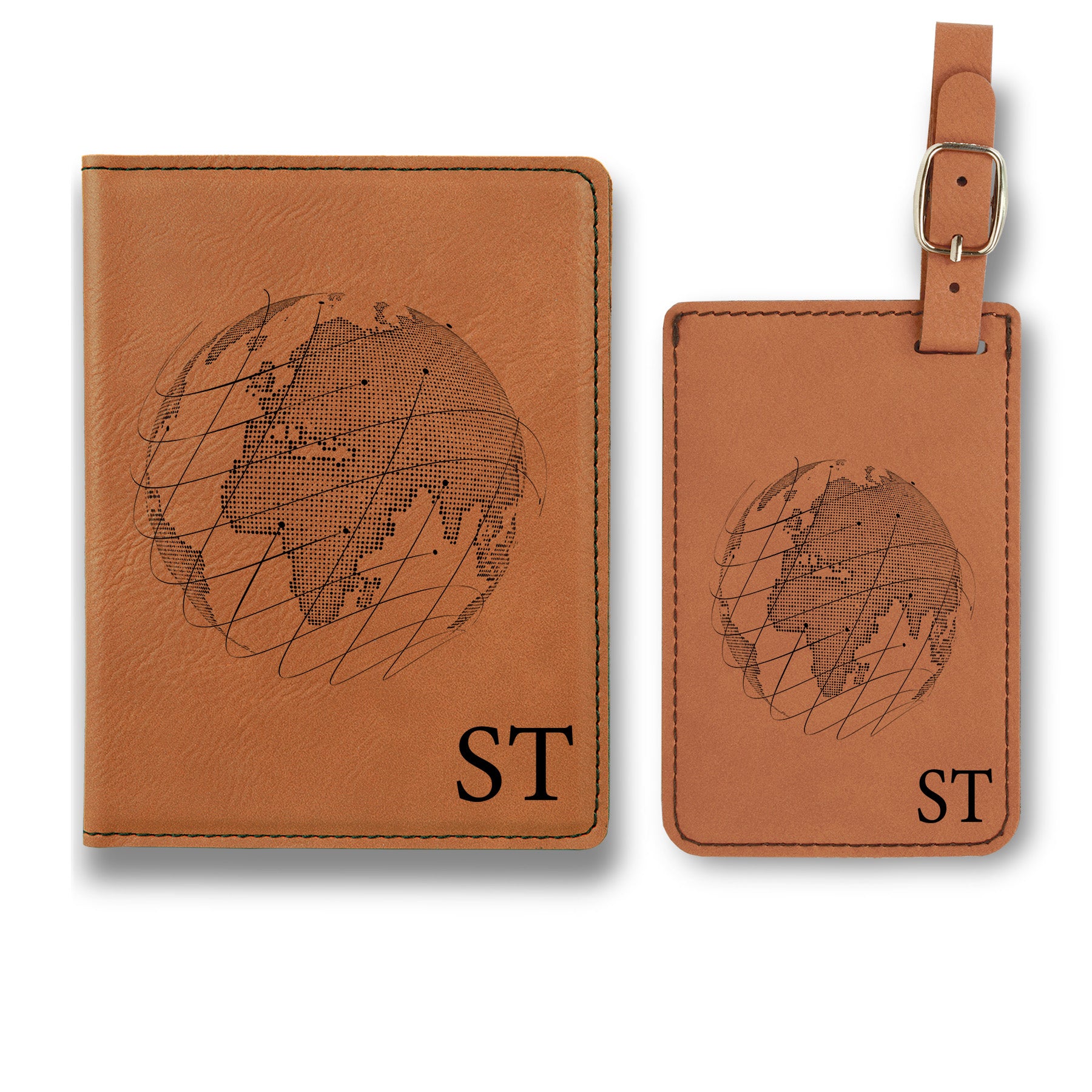 ST Engraved Passport Holder and Luggage Tag, Luxury Leather Luggage Tag and Passport Holder Set, Personalized Card Holder and Luggage Tag with Initials