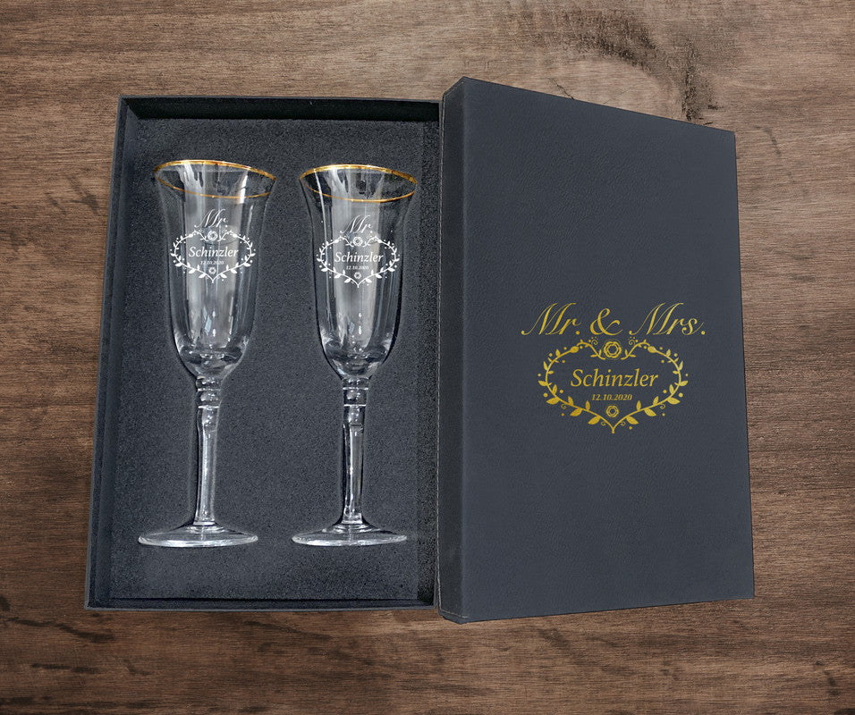 Personalized Champagne Flutes For The Newlyweds' Young Couple With Engraved Beautiful Box, For A Special Celebration (Mr. And Mrs. Glass Of Bubbly)