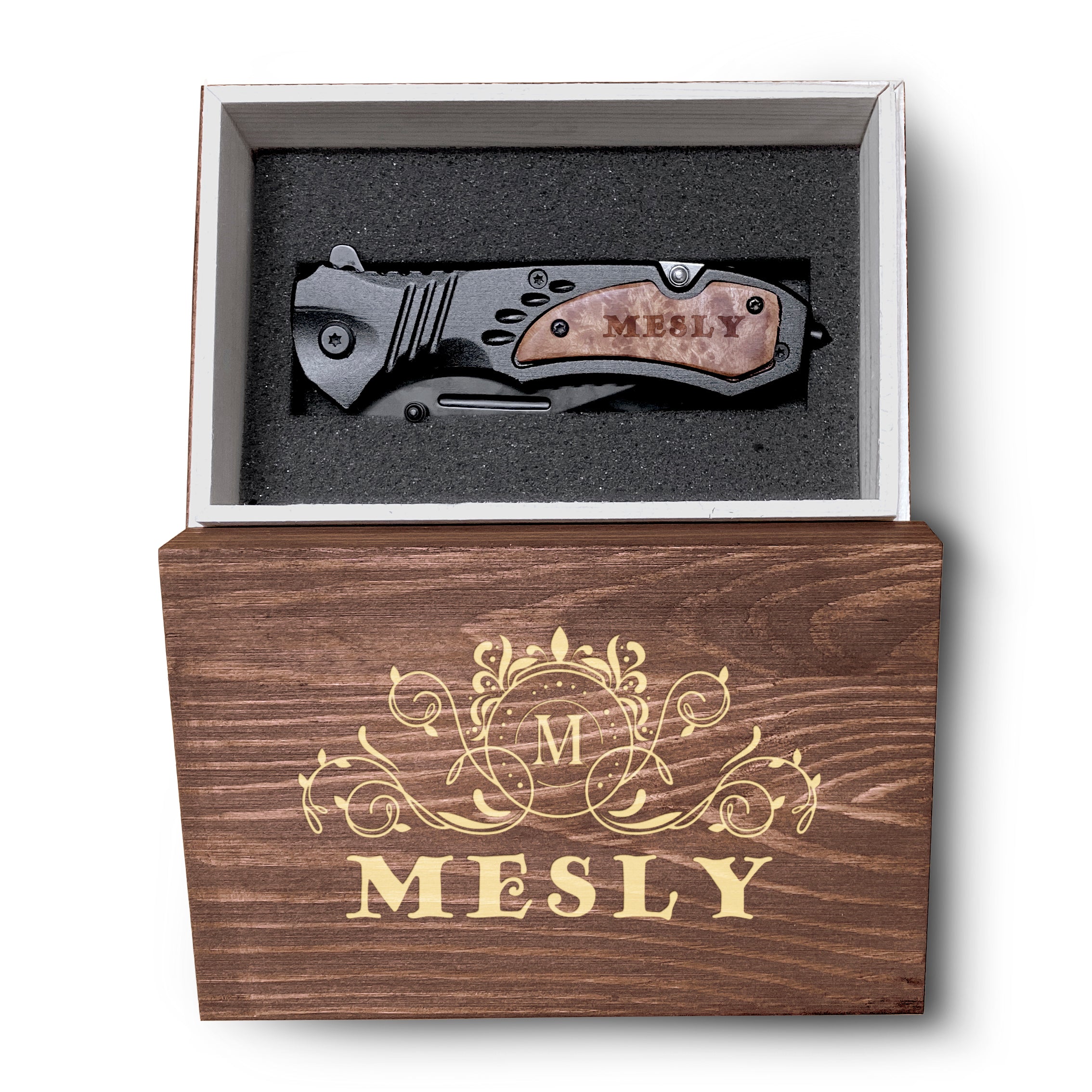 Engraved Customized Pocket Knife, Stainless Steel Knife With Overlay Handle Of Wood, Knife With Wooden Box, Knife With Pocket Clip, Gift For Him