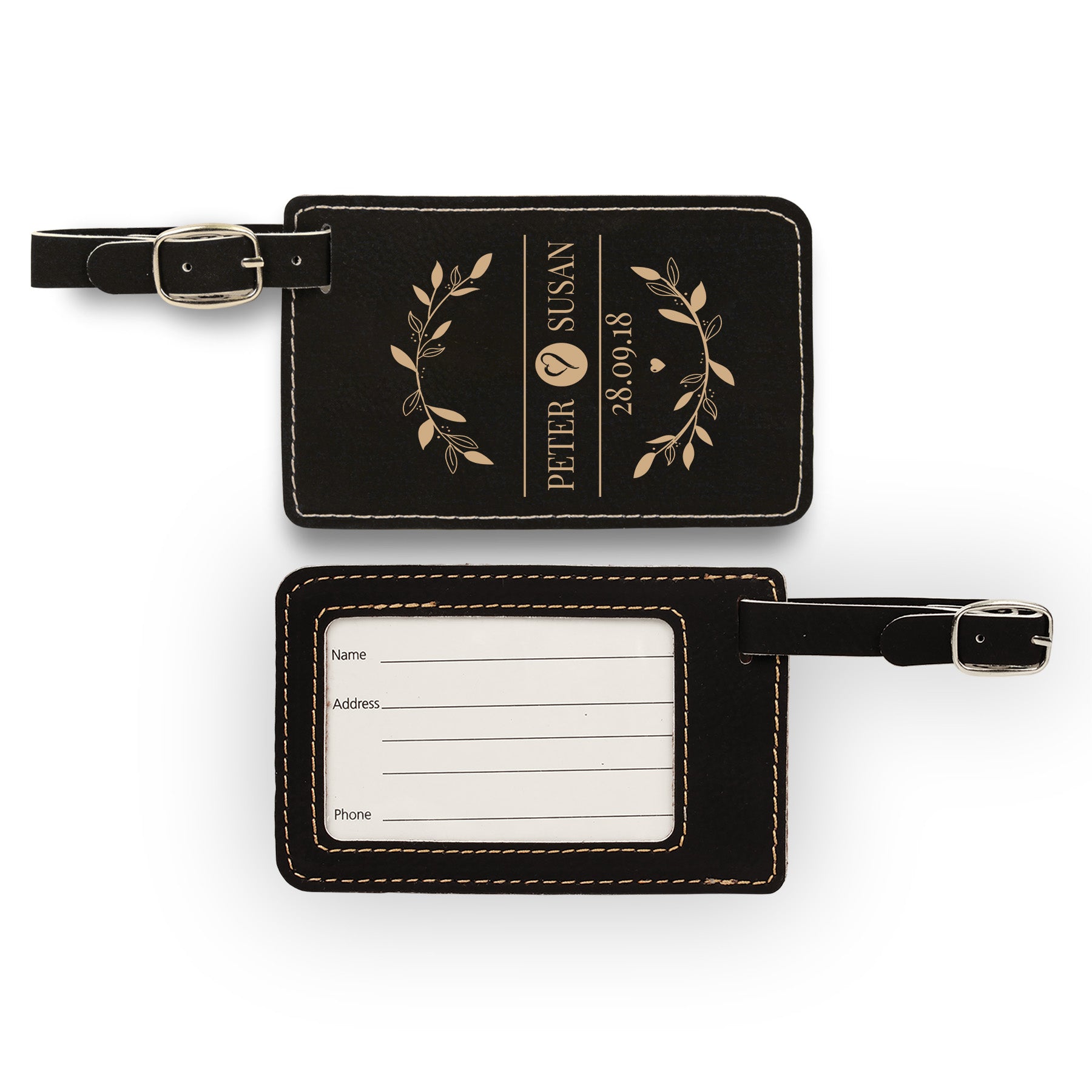 Personalized Luggage Tag, Leaf Design Passport Holder and Luggage Tag, Engraved Travel Accessories, Custom Tags, Personalized Passport Holder Set