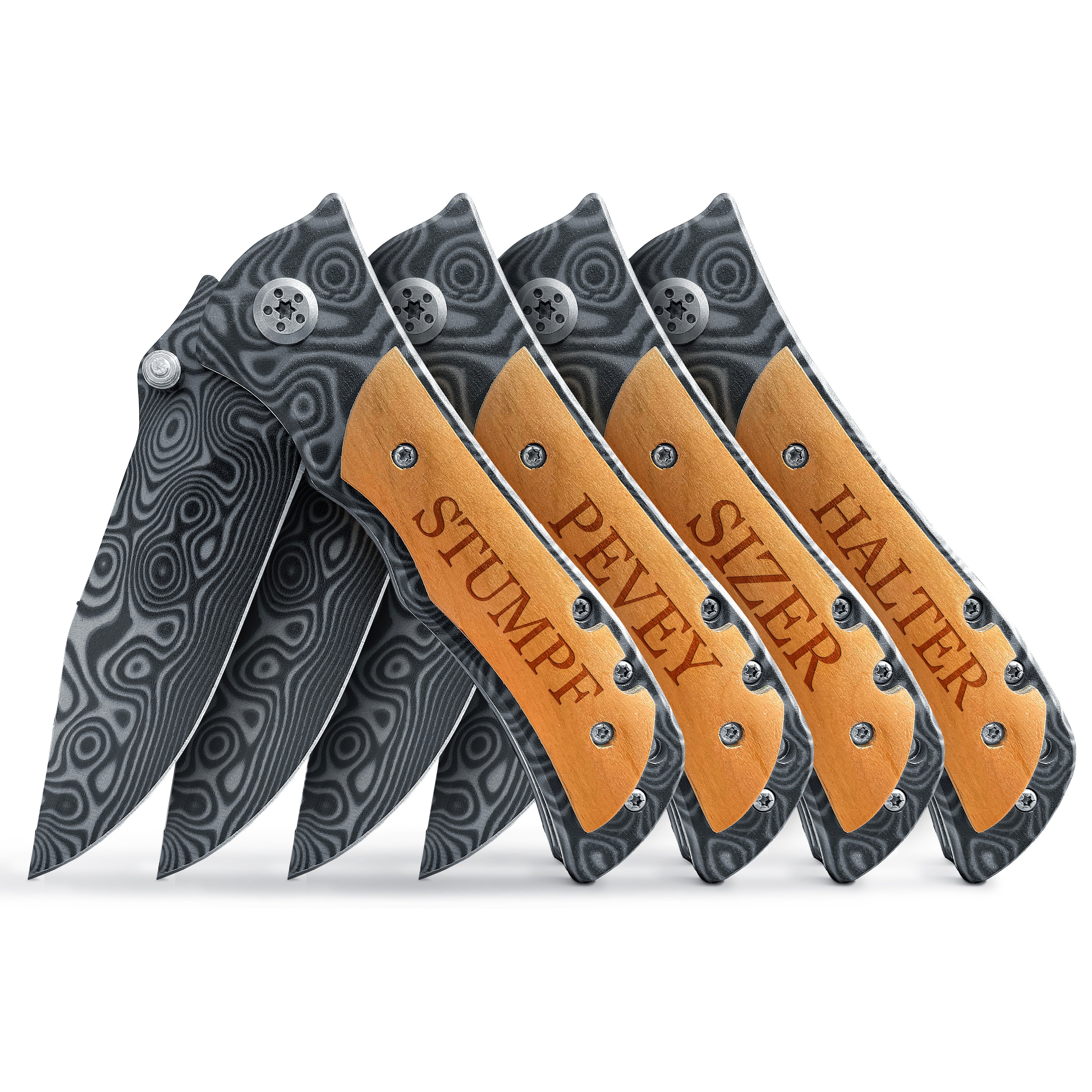 Personalized Engraved Knife For Men set of 4, Pocket Knife For Groomsmen, Engraved Pocket Knife For Daily Use, Customized Pocket Knife With Wooden Box
