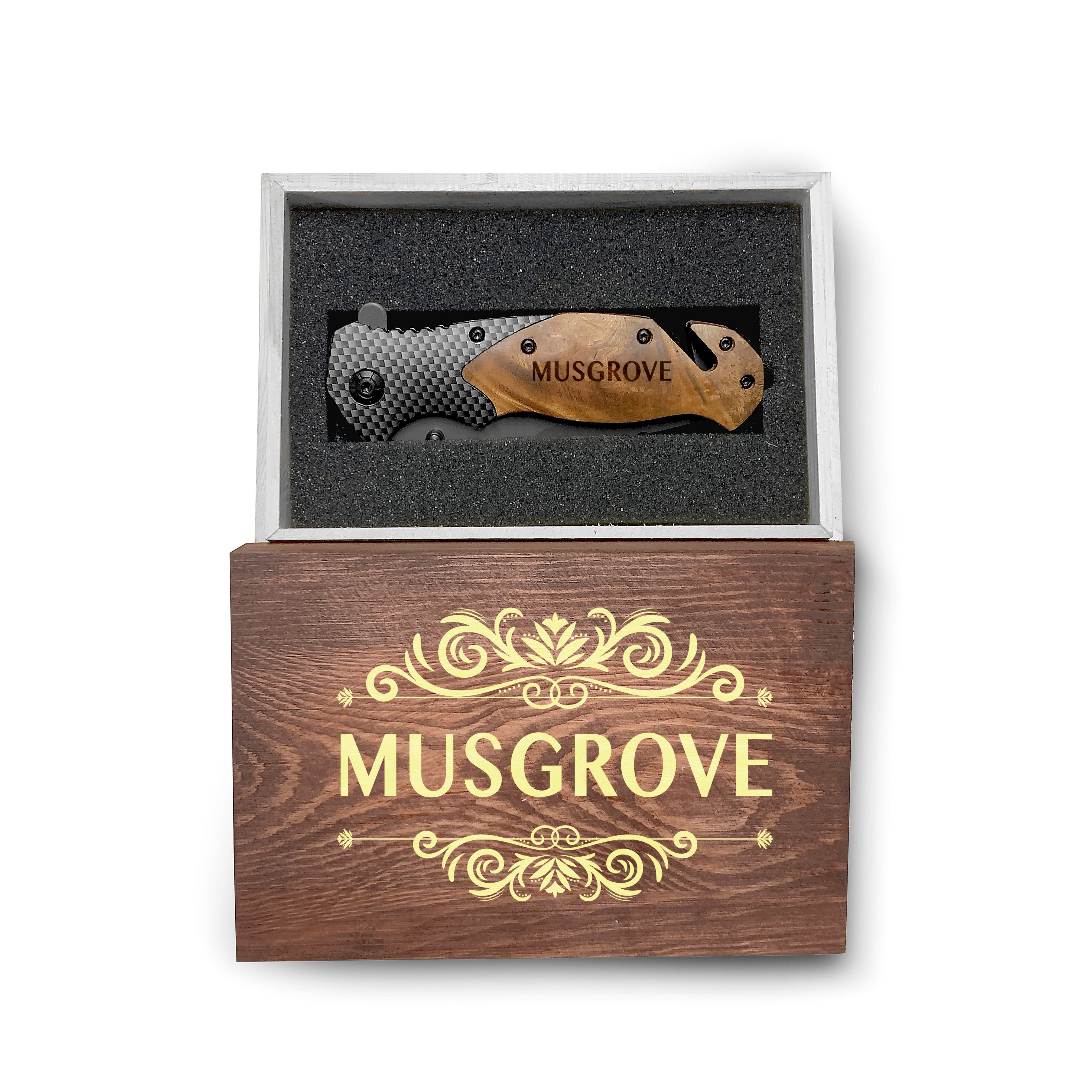 Krezy Case Customized Knife For Father, Pocket Knife Gift, Personalized Stainless Steel Carbon Fiber With Engraved Wooden Box, Engraved Pocket Knife