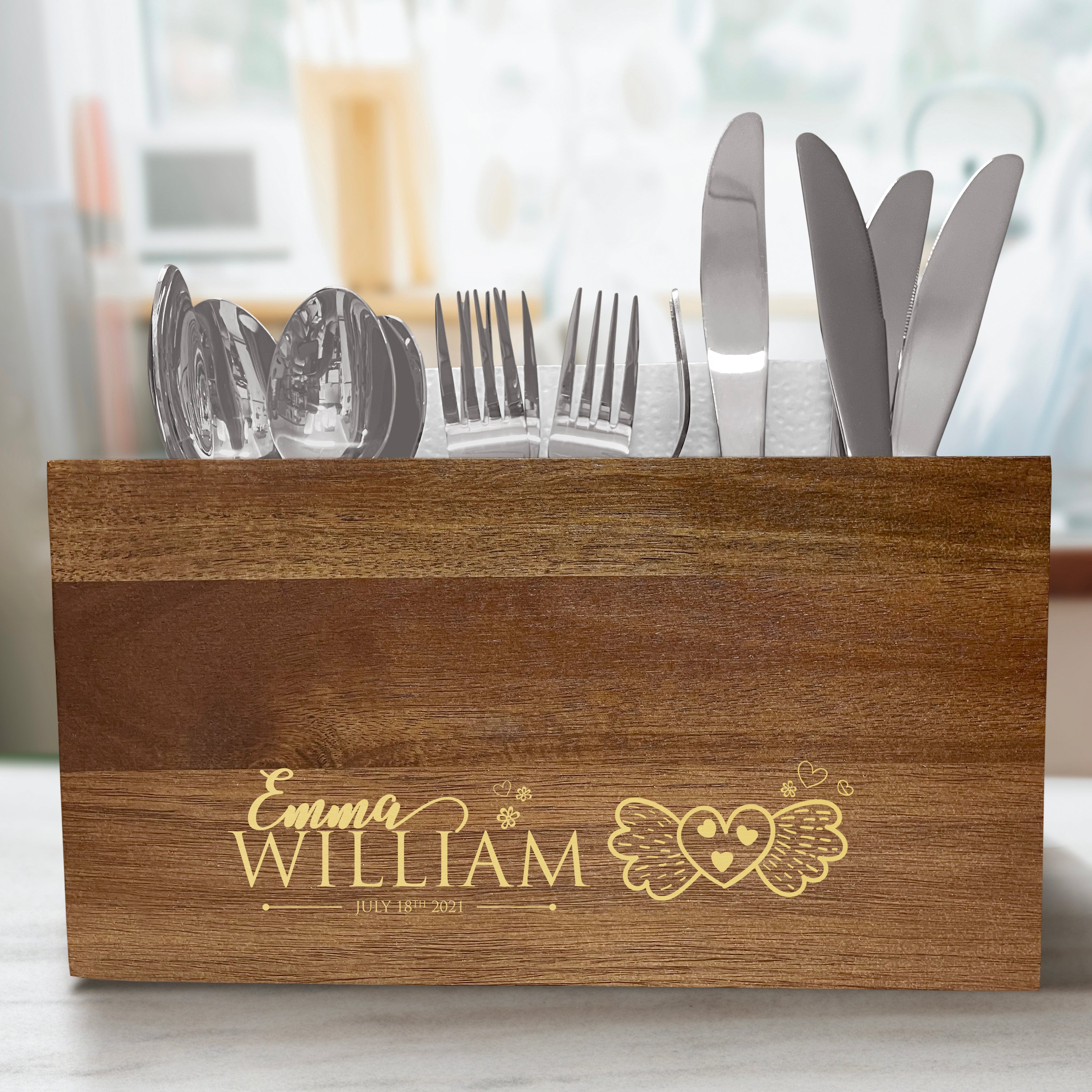 Personalized Wedding Butterfly Caddy - Utensil Organizer - Wooden Utensil Crock