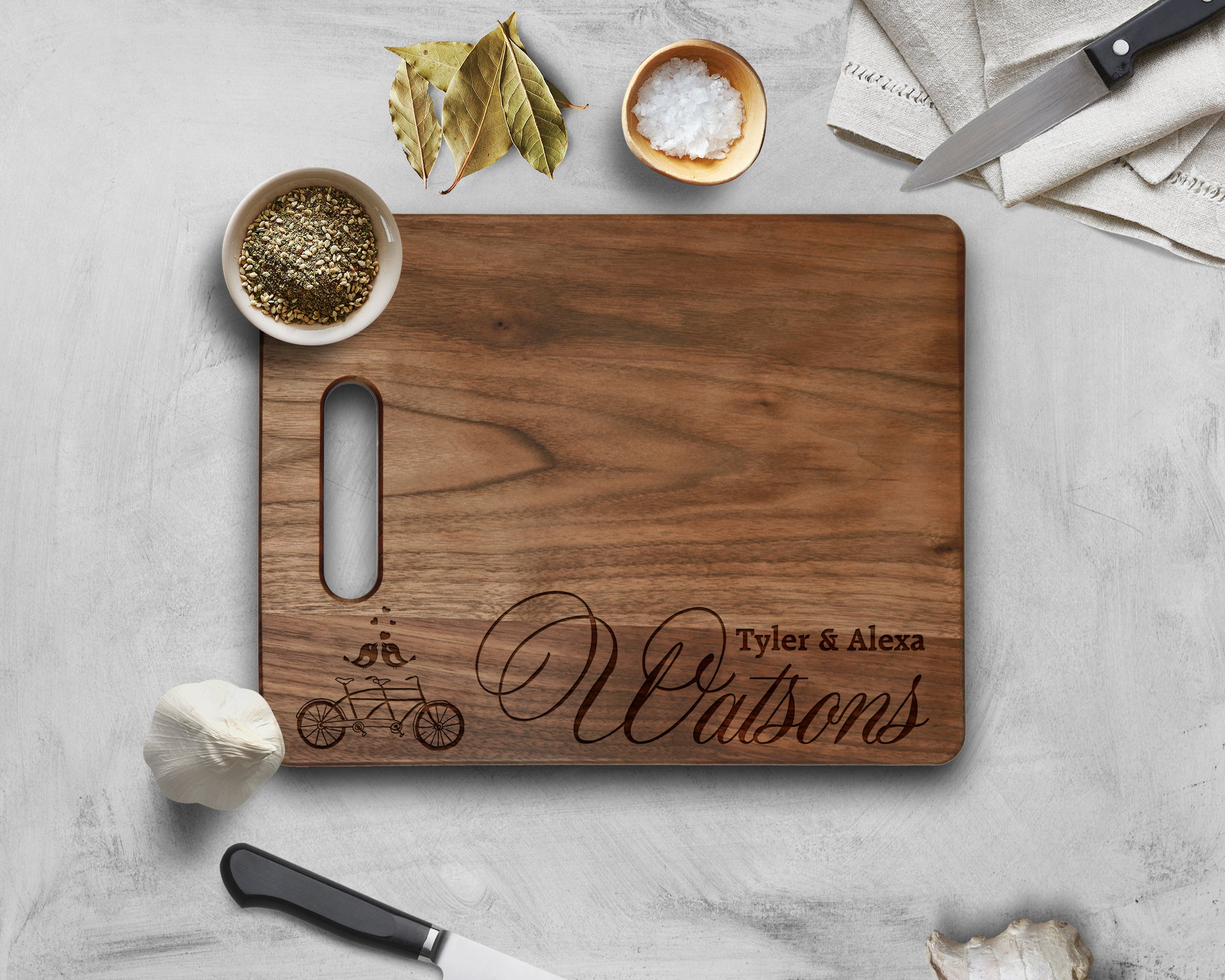 Krezy Case Walnut Cutting Board Personalized Walnut Chopping Wedding Anniversary Gift Groom And Bride's Name engraved, 11.5x8.75 inch size