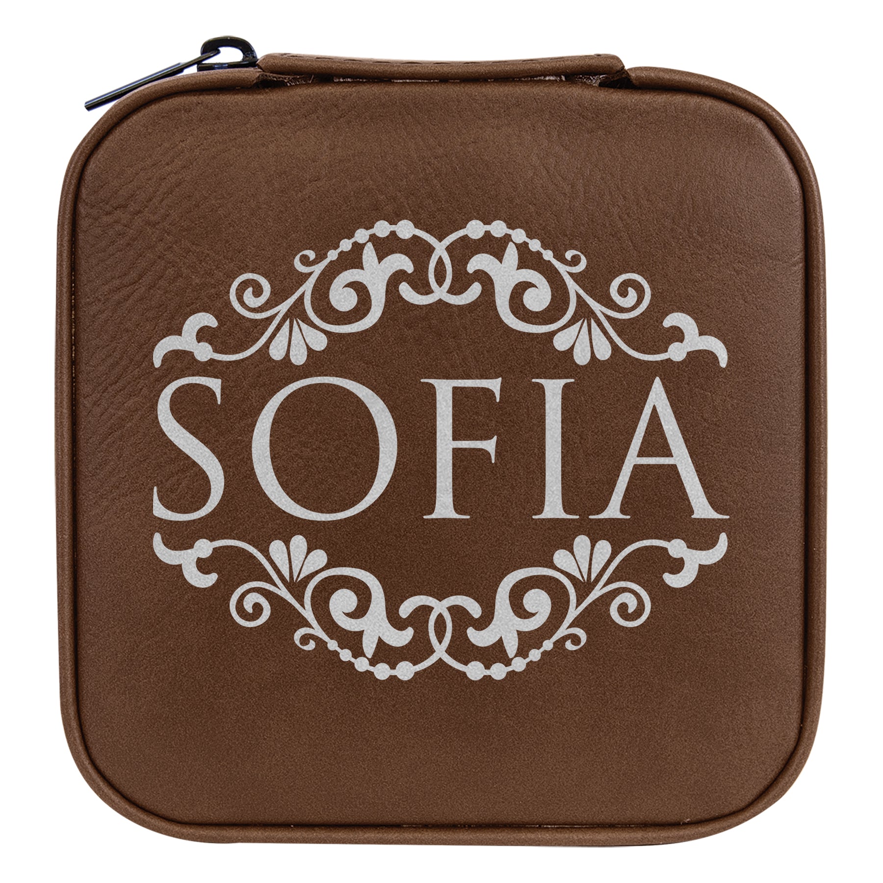 Sofia' Jewelry Organizer Box With Laserable Leatherette, Premium Customized Jwelery Storage Organizer, Dark Brown Case For Jwelery