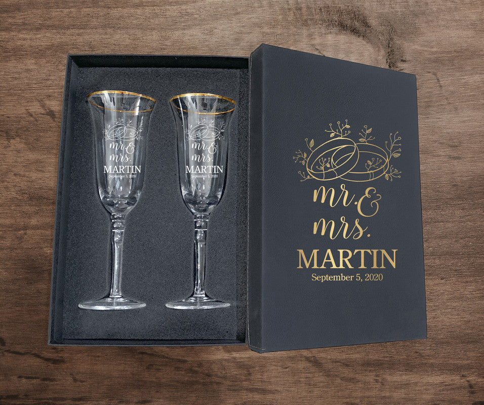 Engagement Ceremony Gift To Be Bride & Groom, Pack Of 2 Lucid Champagne Glassware, Laser Engraved Designer Glass For The Enchantment Present