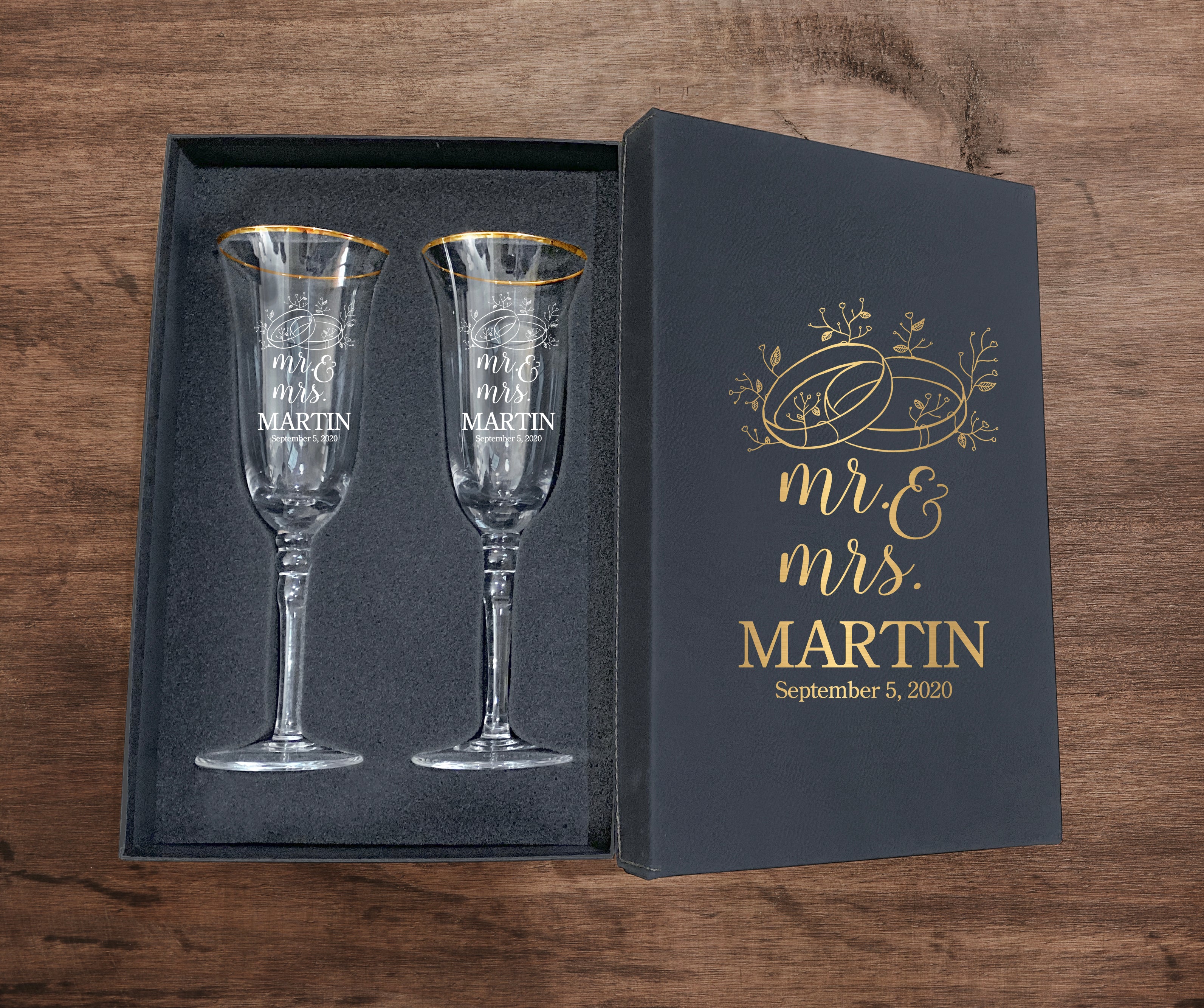 Engagement Ceremony Gift To Be Bride & Groom, Pack Of 2 Lucid Champagne Glassware, Laser Engraved Designer Glass For The Enchantment Present