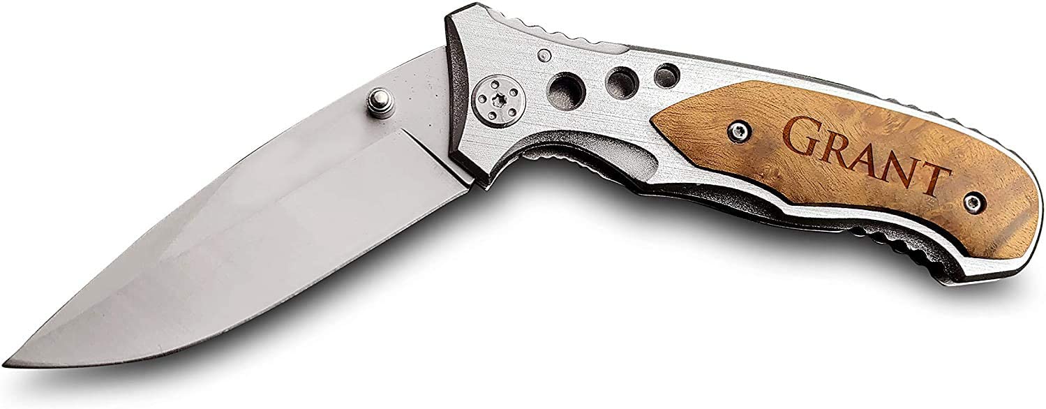 Personalized Pocket Knife with wood box set of 4, Pocket Knife For Hiking, Engraved Pocket Knife With Wood Handle And Box, Customized camping Knife for groomsmen