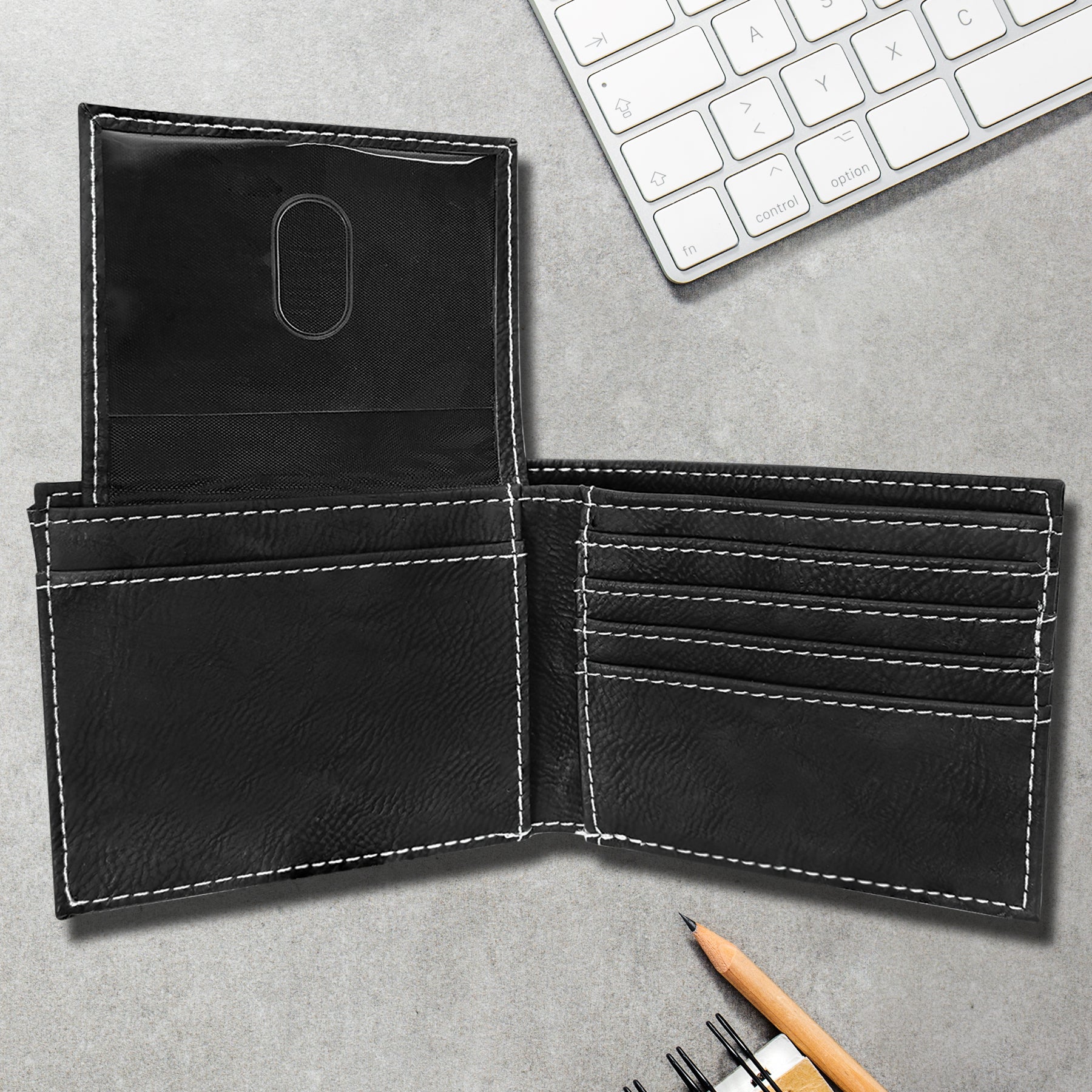 Black/Silver Customized Rawhide Laserable Wallet