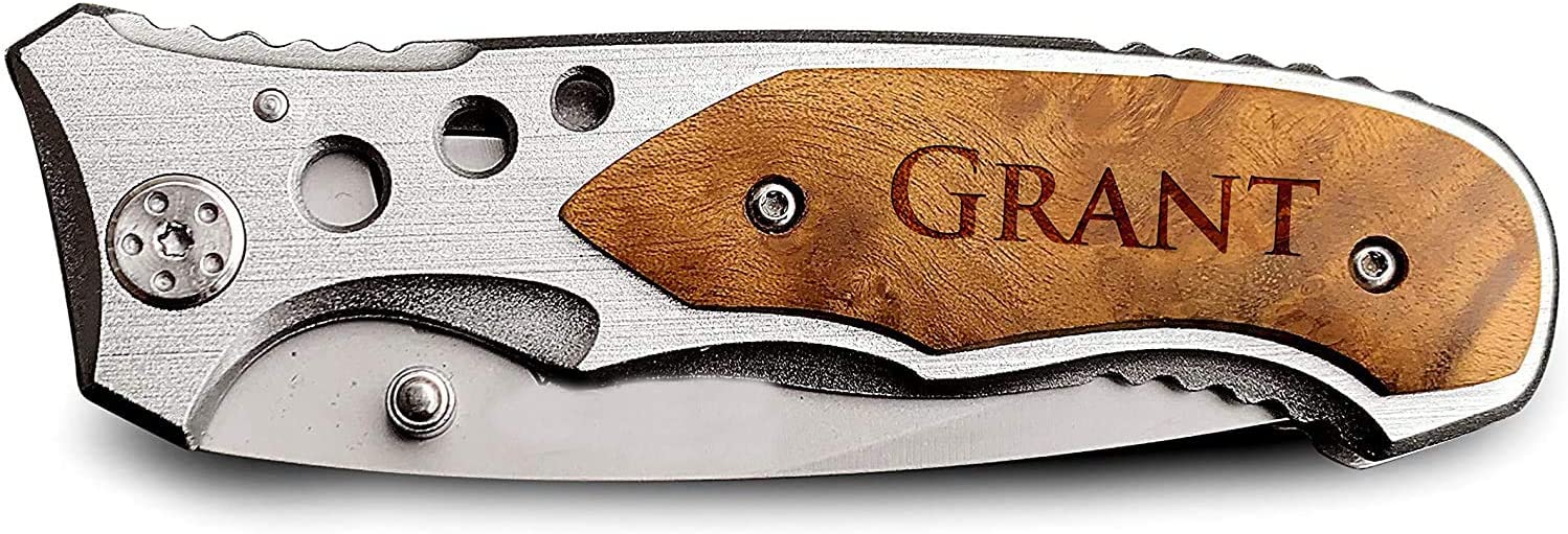 Personalized Pocket Knife with wood box set of 4, Pocket Knife For Hiking, Engraved Pocket Knife With Wood Handle And Box, Customized camping Knife for groomsmen