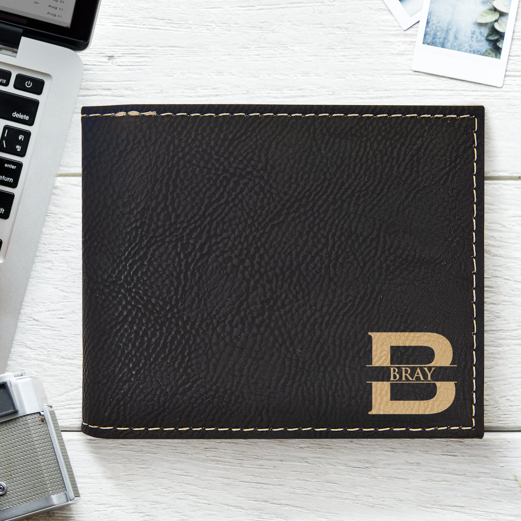 Engraved Laserable Leatherette Wallet With Flip Up ID Holder For Men