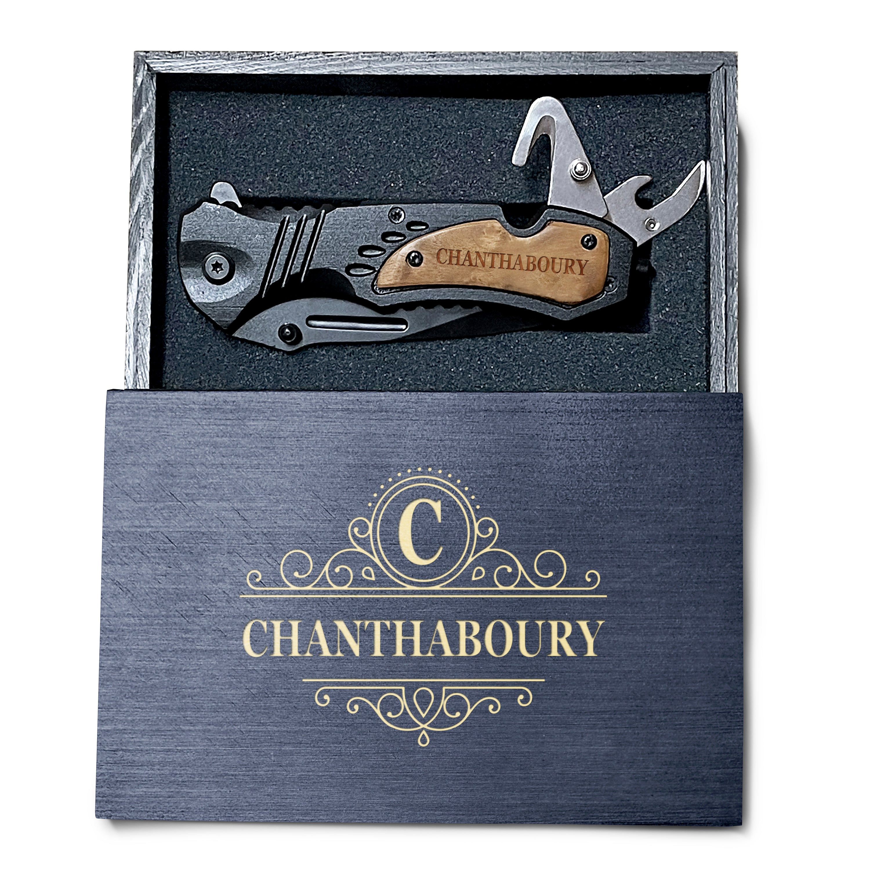 Laser Engraved Pocket Knife with keepsake wooden box For Men, Personalized Stainless steel Blade Pocket Knife, Folding Pocket Knife For Men, Camping Pocket Knife