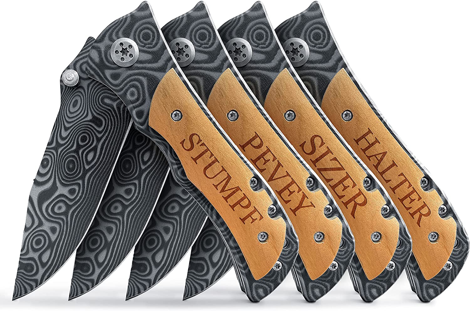Personalized Engraved Knife For Men set of 6, Pocket Knife For Groomsmen, Engraved Pocket Knife For Daily Use, Customized Pocket Knife With Wooden Box