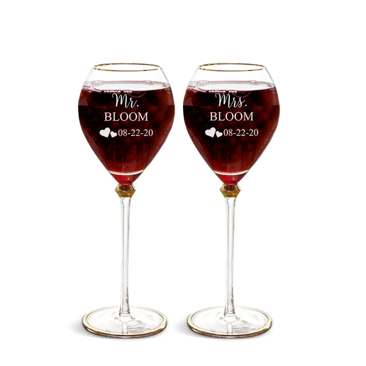 Personalized Wine Glasses Set of 2 for Couples, Wine Glasses With Box For Bride And Groom, Perfect For Bride And Groom, Engraved Wine Glasses For Couple