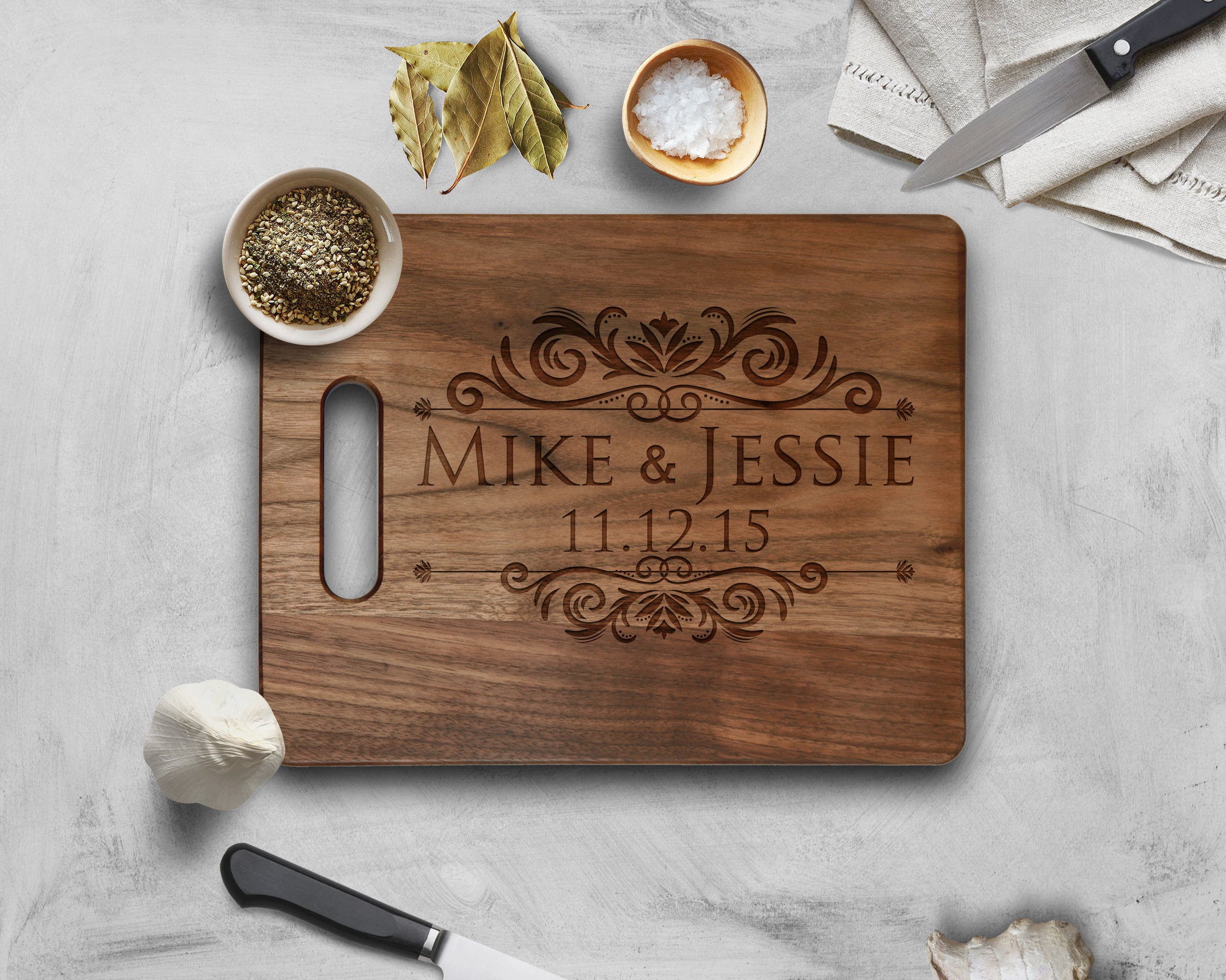 Krezy Case Walnut Cutting Board Personalized Walnut Chopping Wedding Anniversary Gift Groom And Bride's Name engraved, 11.5x8.75 inch size