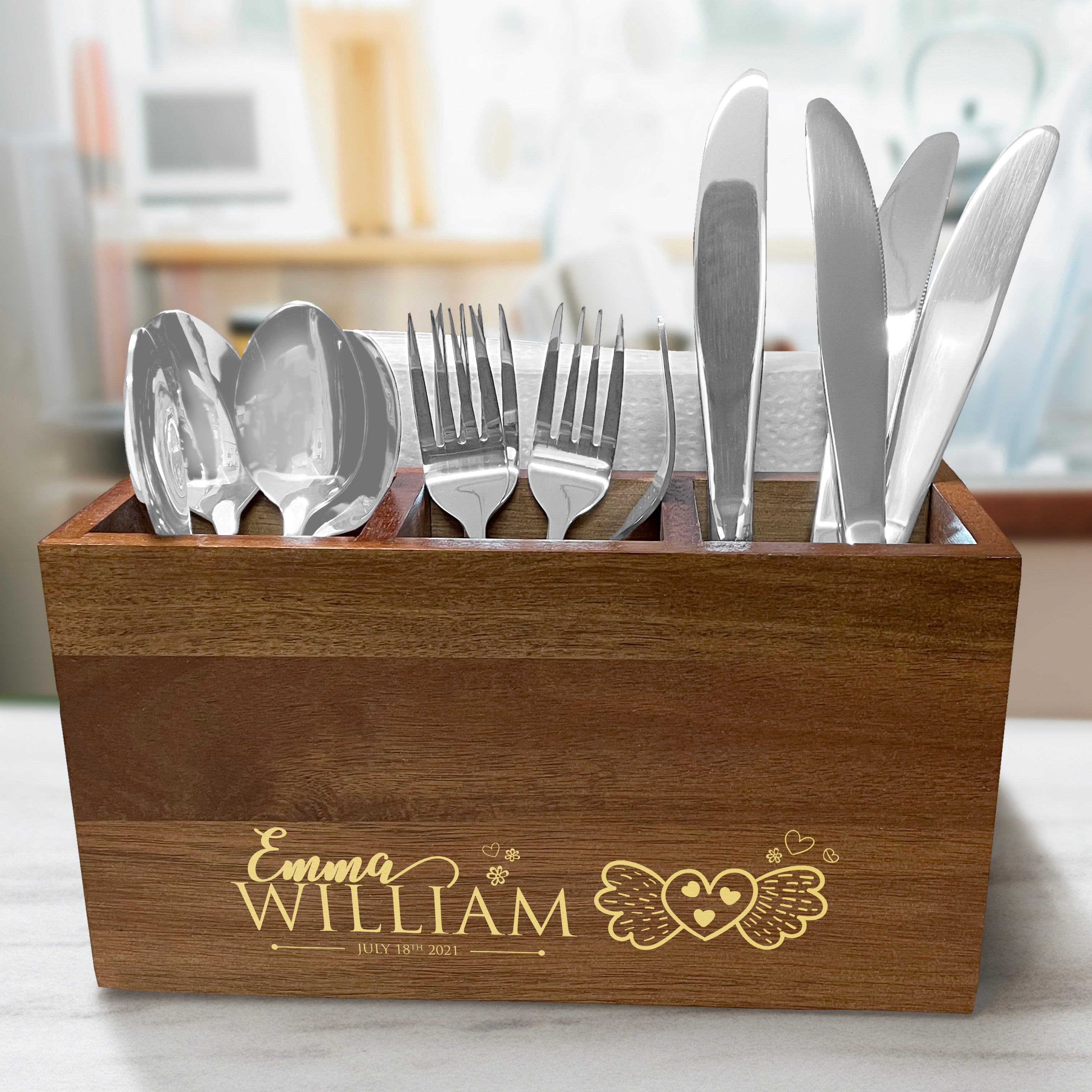 Personalized Wedding Butterfly Caddy - Utensil Organizer - Wooden Utensil Crock