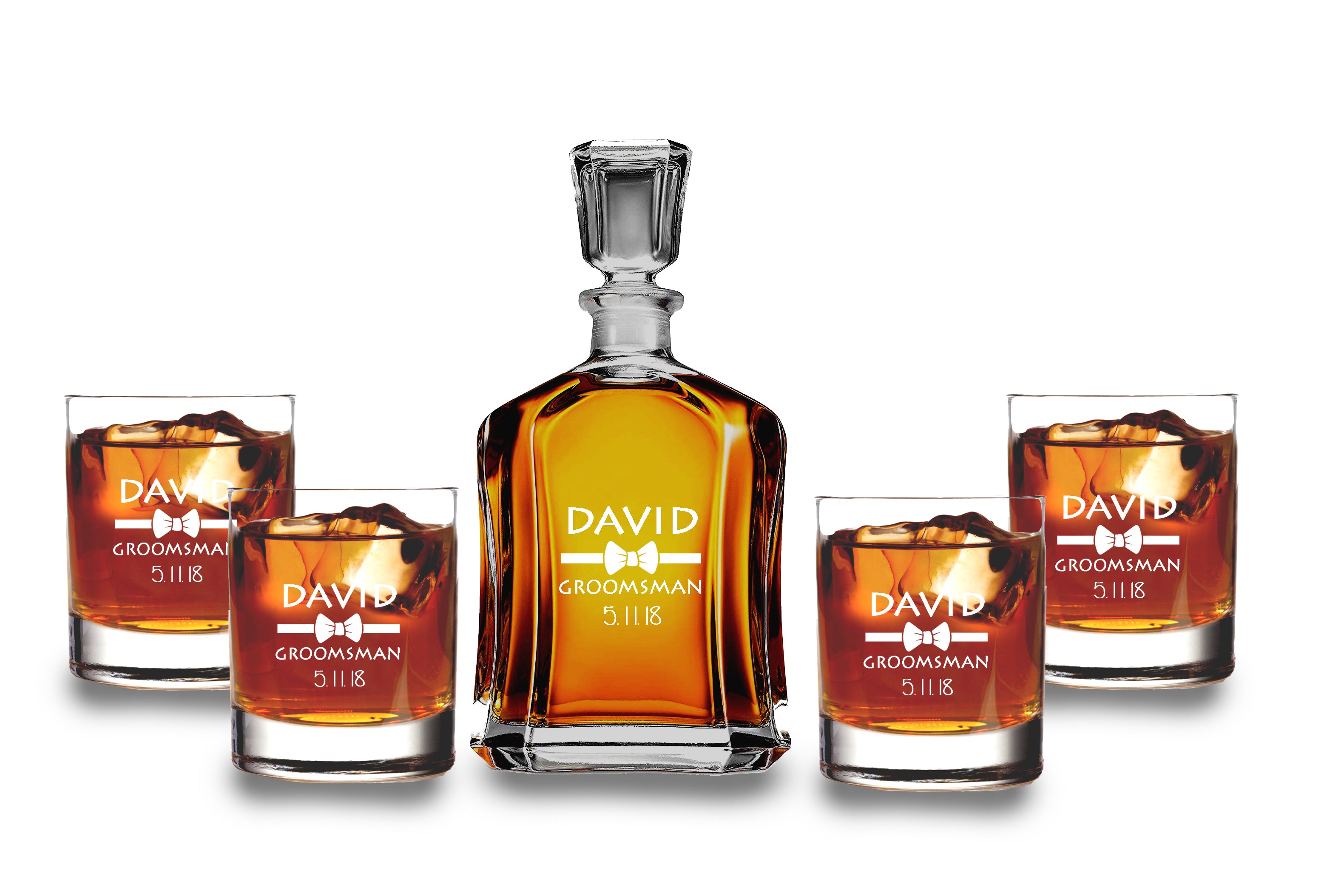 Krezy Case Personalized Whiskey Decanter Set - Gift for Groomsmen - Decanter with 4 Whiskey glasses - Anniversary, Engagement Gift Set , 100% Lead Free - Christmas Gift