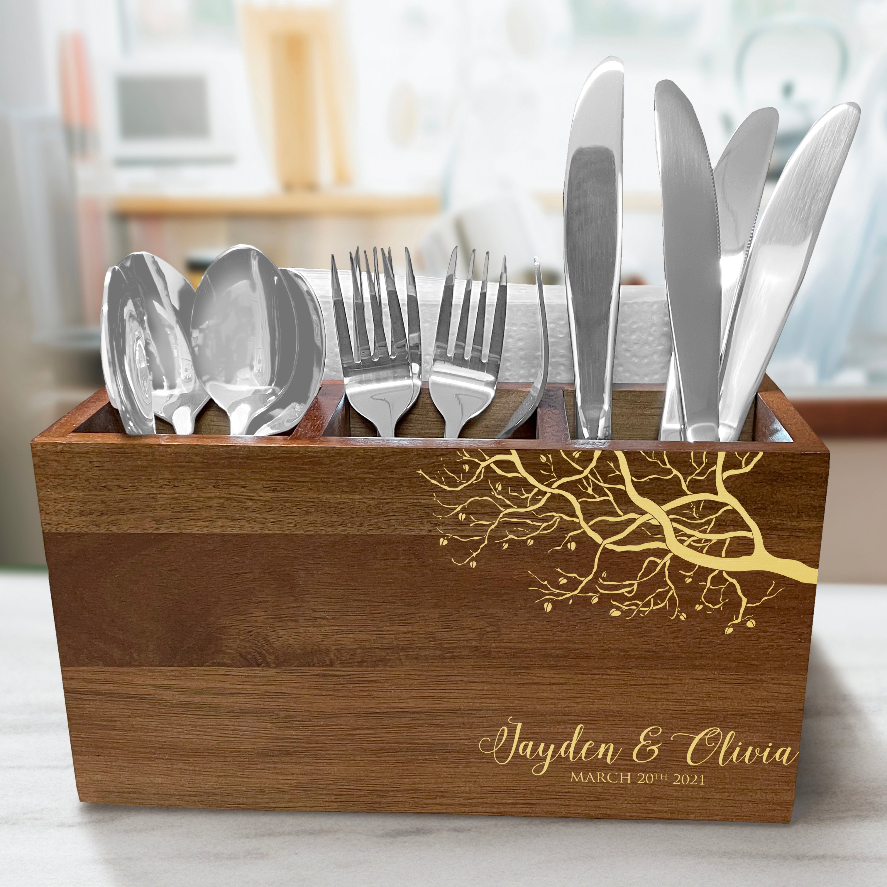 Personalized Tree Caddy - Wood Kitchen Cooking Utensil Holder - Kitchen Utensil Holder