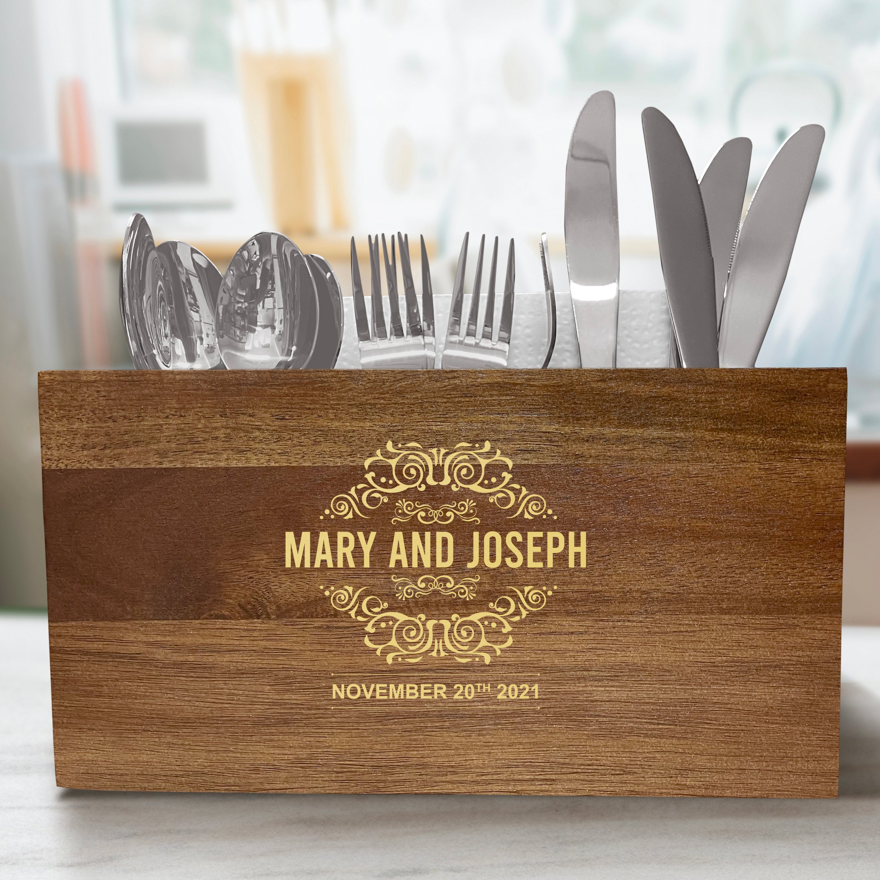 Personalized Party Caddy - Wooden Utensil Storage box - Kitchen Utensil Holder