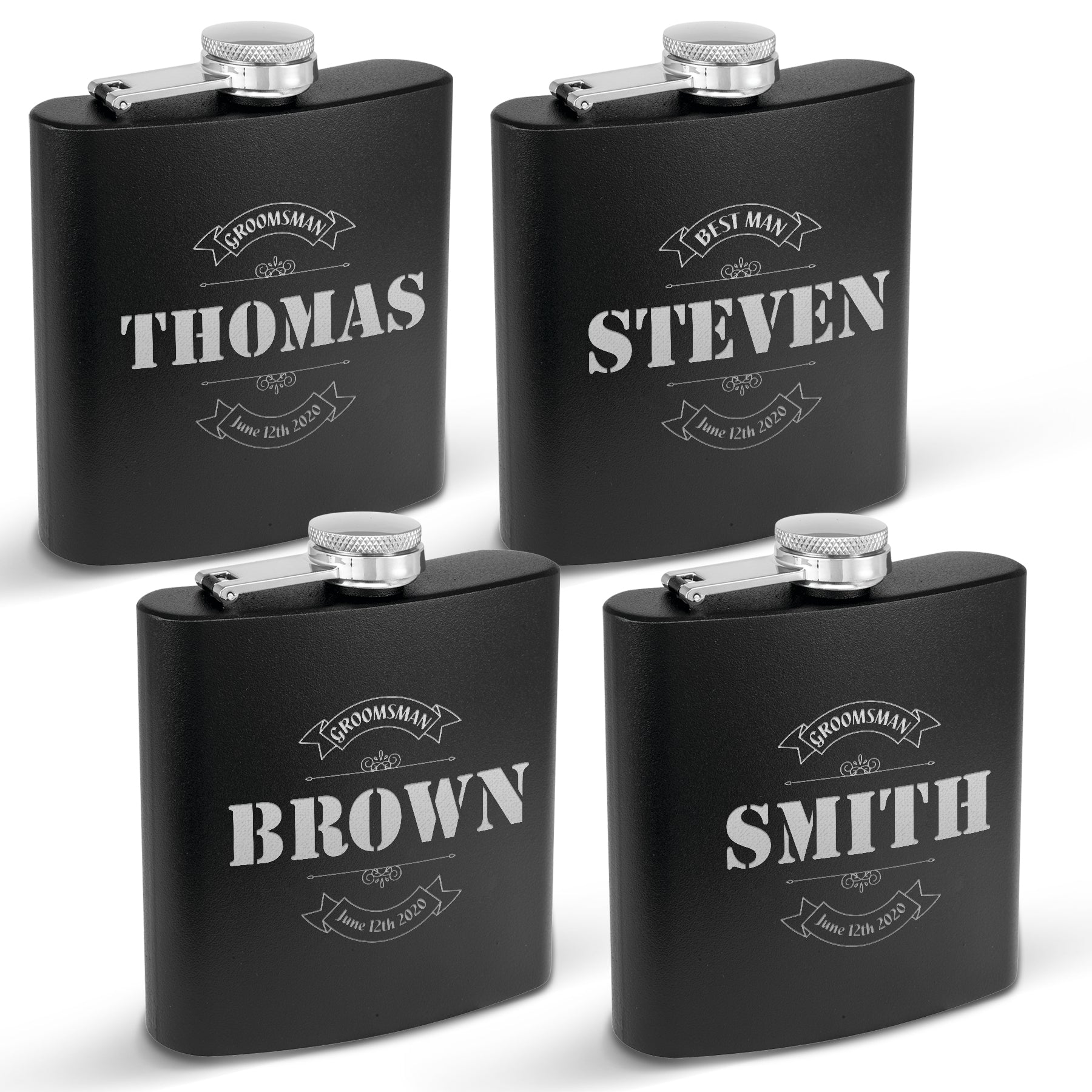 Krezy Case Set of 4 Wedding Favor Customized Flasks Set Personalized bestman groomsmen praposal Gifts, Engraved and Monogrammed Gift