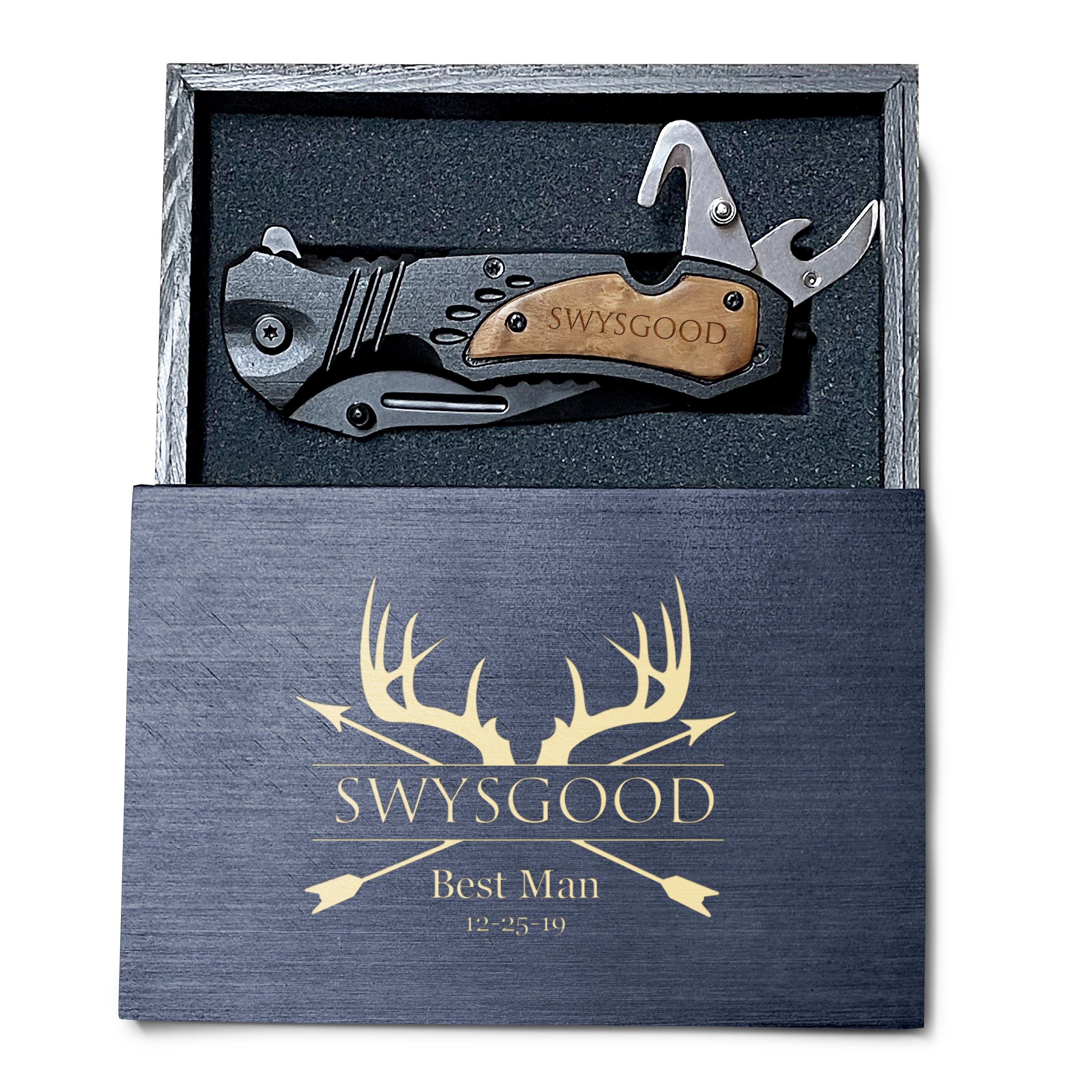 Deer Antlers Design Engraved Pocket Knife, 4.5