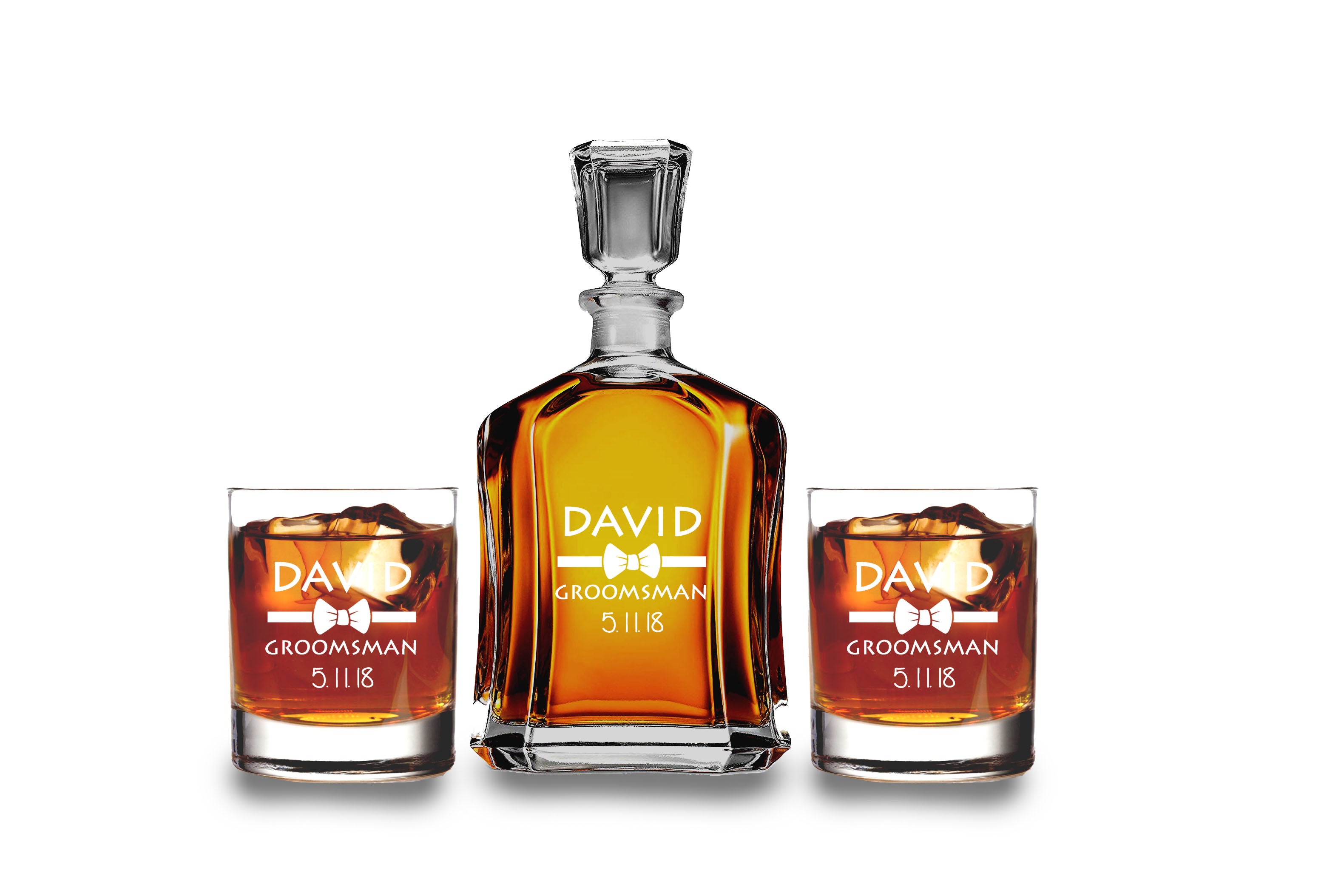 Krezy Case Personalized Whiskey Decanter Set - Gift for Groomsmen - Decanter with 2 Whiskey glasses - Anniversary, Engagement Gift Set , 100% Lead Free - Christmas Gift