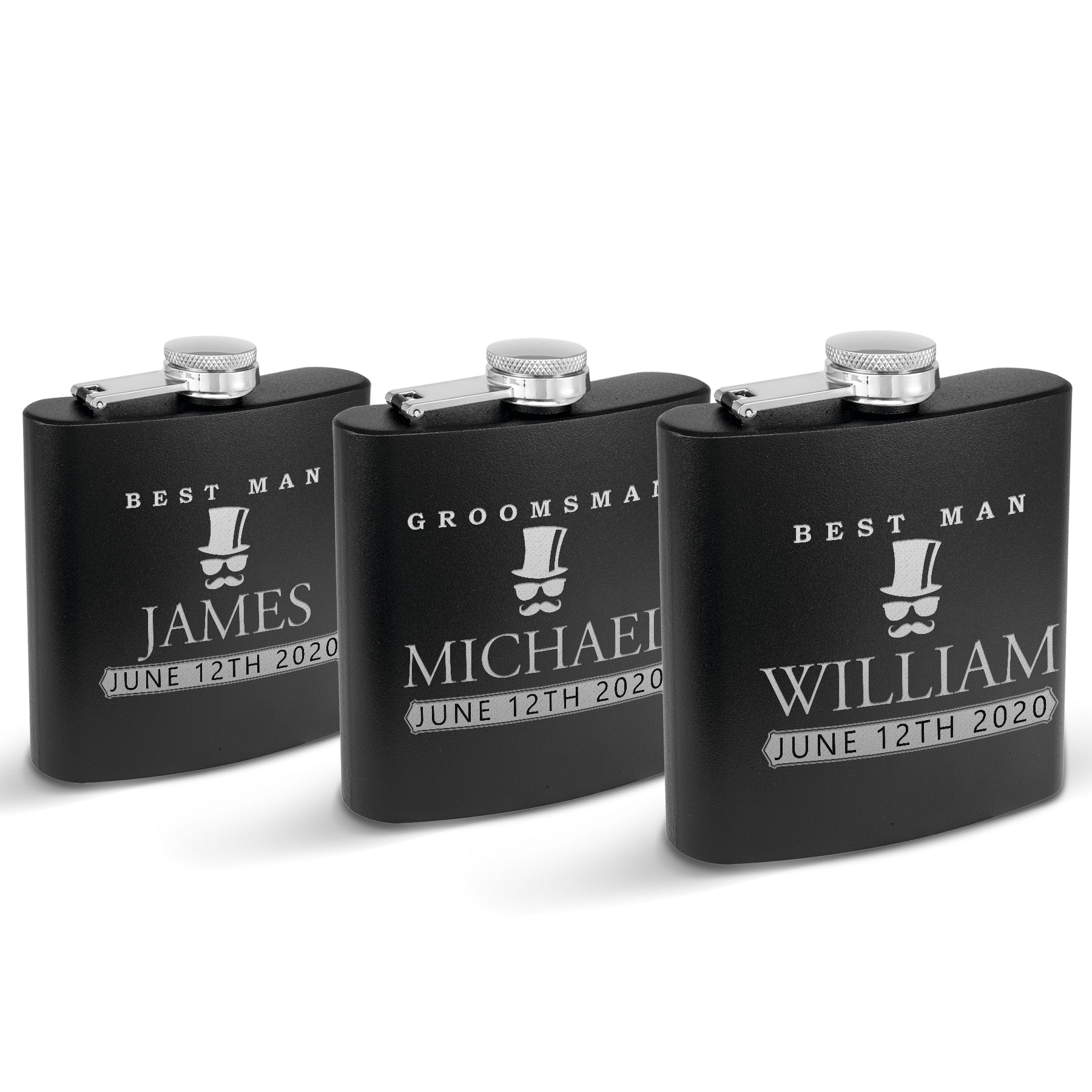 Set of 3 Hip Flasks for Best Man and Groomsman Proposal, Groomsmen Gifts for Wedding, 6oz Stainless Steel Flasks for Weddings, Bachelor Party Team Gifts