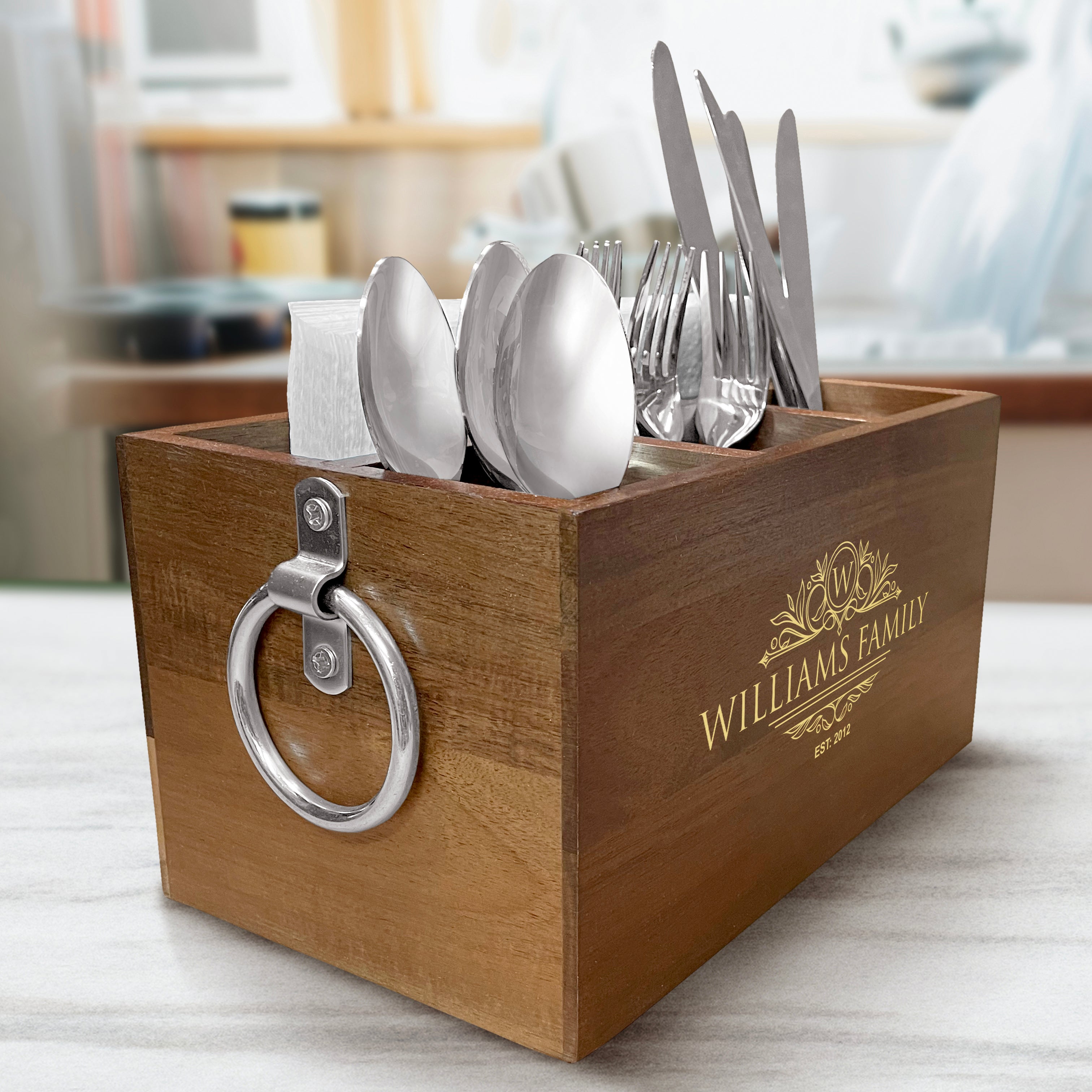 Personalized Traditional Caddy - Wooden Utensil Storage box - Utensil Organizer