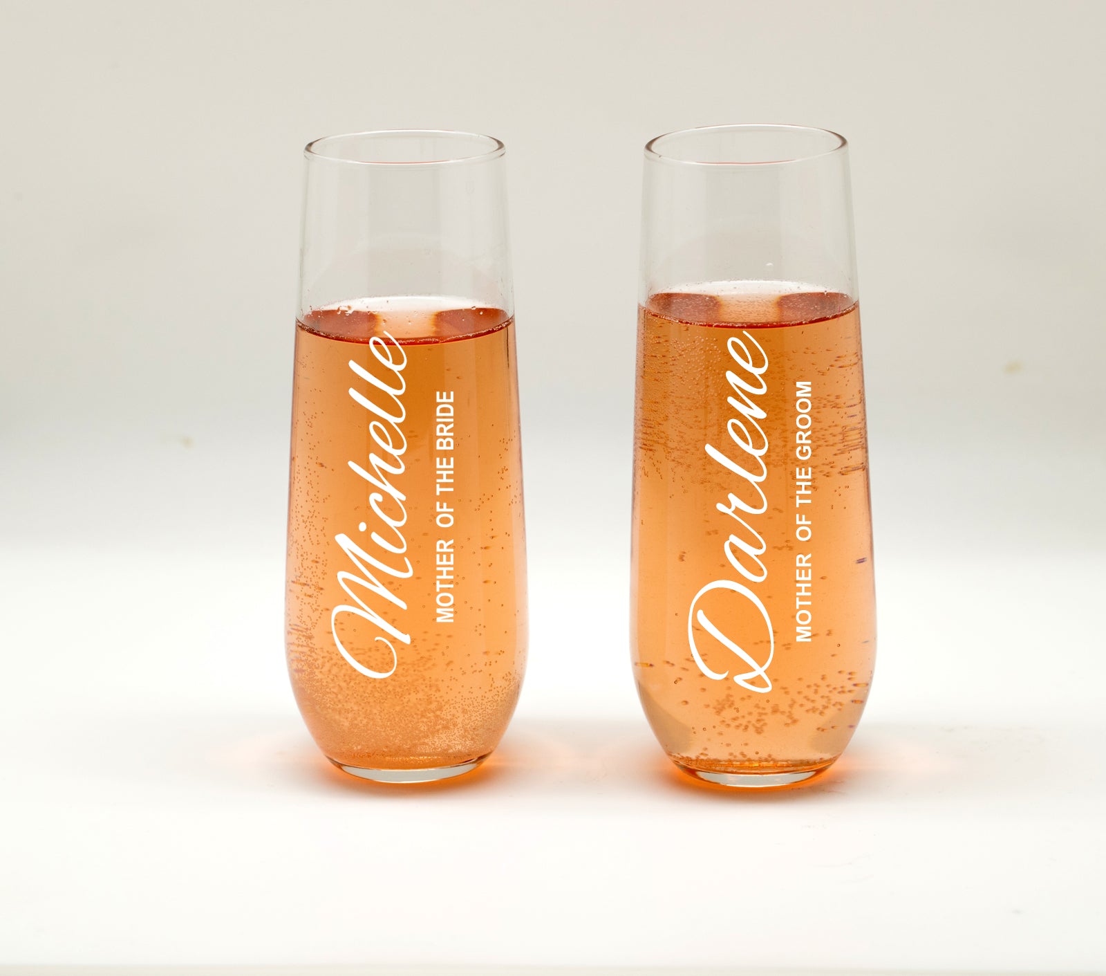 Mother of the Groom Stemless Champagne Flutes, Custom Stemless Champagne Glasses, Wedding favor, Wedding Gift, Mother of the Bride Stemless Champagne Flutes