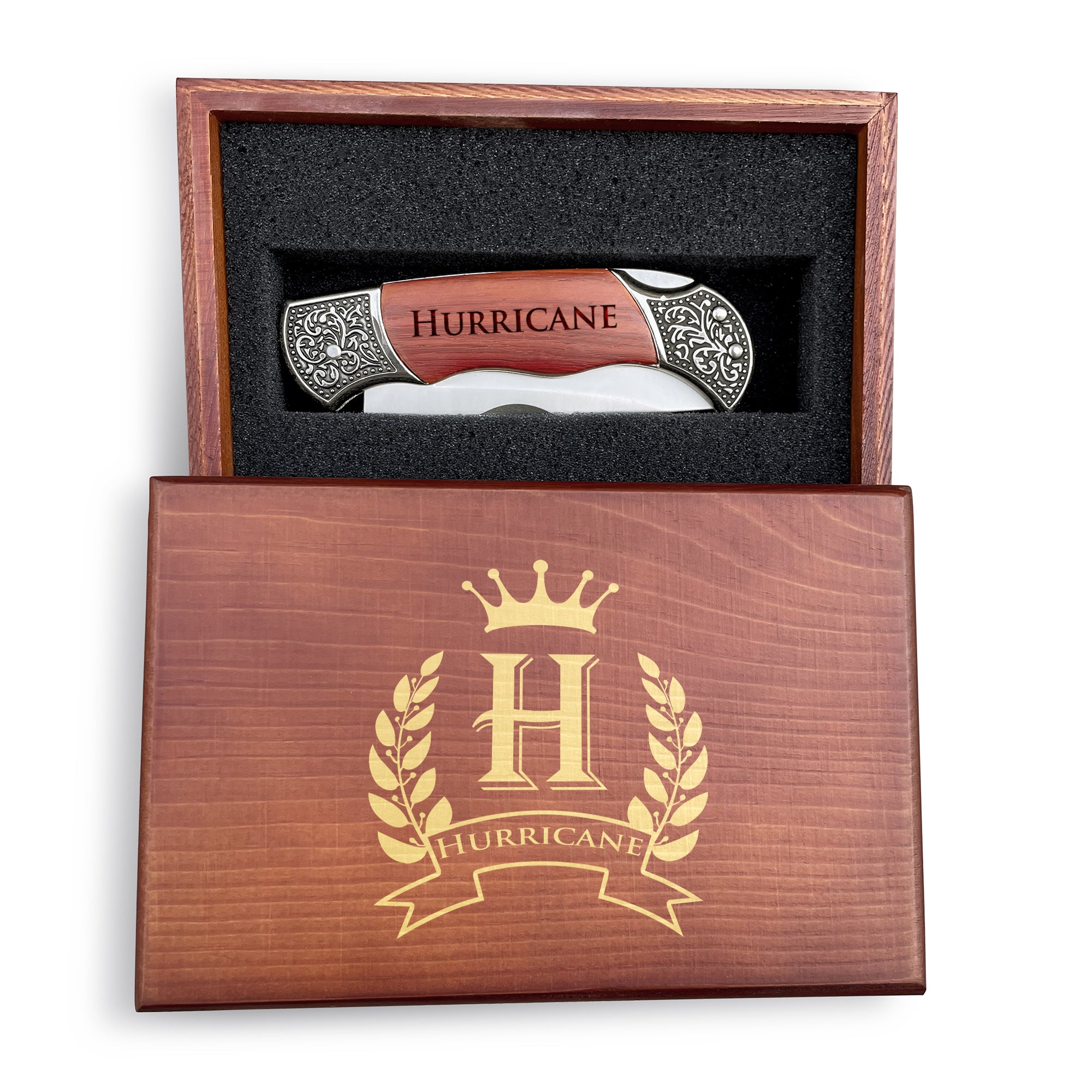 Personalized Engraved Pocket Knife With Wooden Box