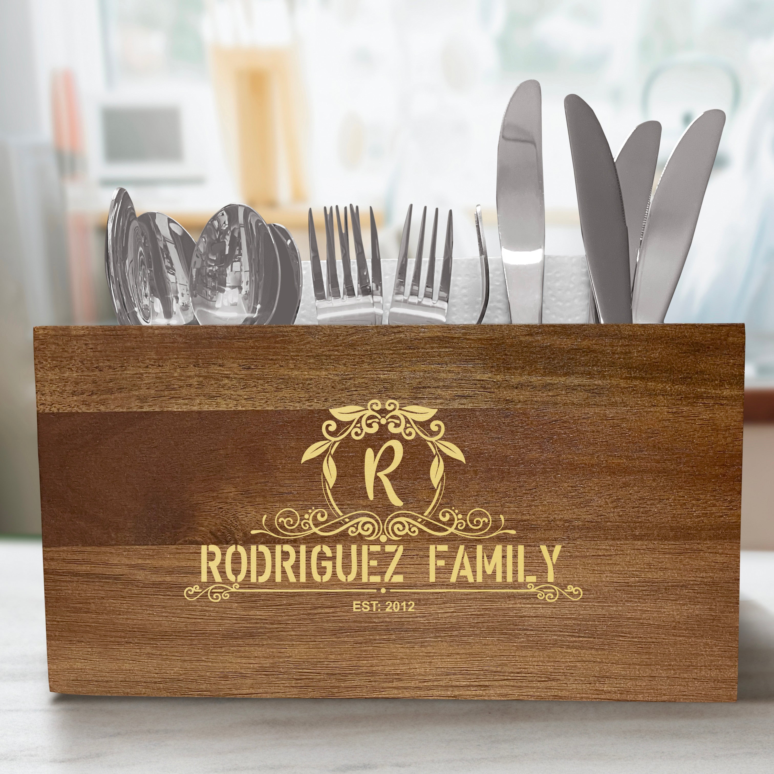 Personalized Spiral Leaf Caddy - Kitchen Utensil Holder - Wood Kitchen Cooking Utensil Holder
