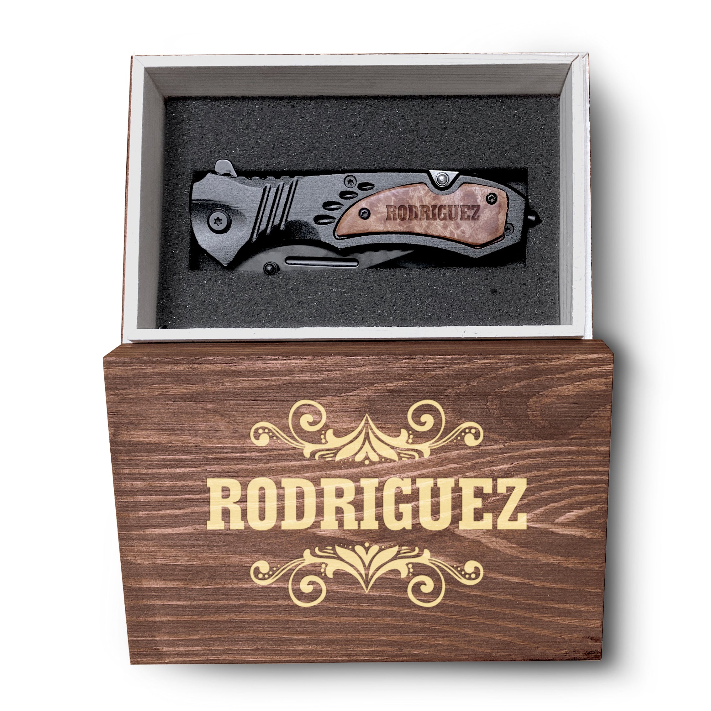 Manual Opening Custom Pocket Knife, Steel Blade Customized Knife, And Box, Groomsmen Gift, Custom Gift For Men, Killer Miller Leafs Engraved Design Box, Gift Of Knife