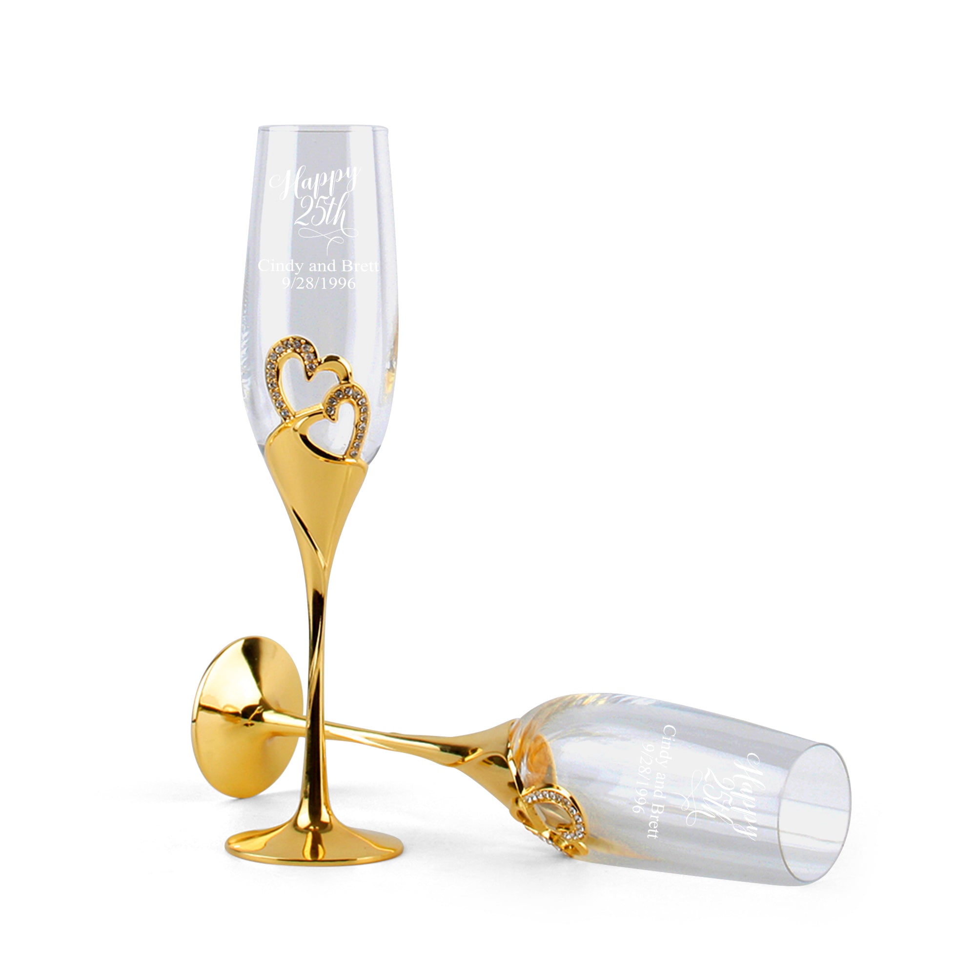 Custom Wedding Champagne Flutes For Bride And Groom, Personalized Delux Rhinestone Rimmed Heart Decoration For Wedding, Personalized Wedding Champagne Flutes