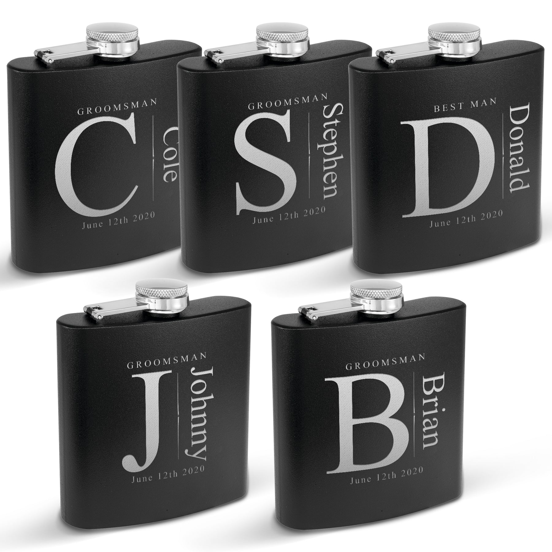 Groomsmen Stainless Stel Flask set of 5, Groomsmen Personalized Flask, Engraved Flask, Hip Flask, Custom Flask, Monogrammed Flask, Flask for Groomsmen,Groomsman Flask