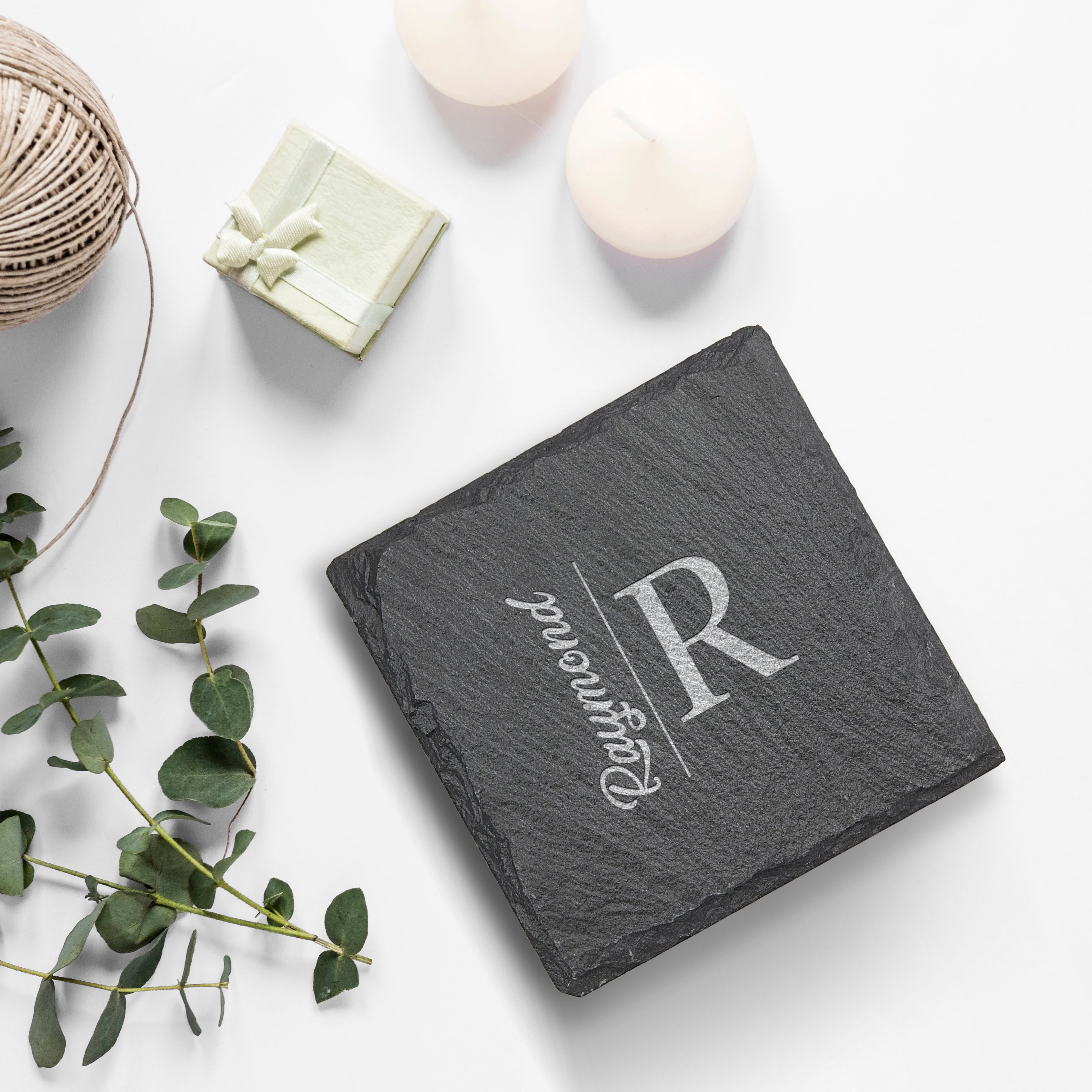 Raymond Design Initial Text Custom Coasters, Customized Set Of 4 Slate Coasters, Perfect Housewarming Gift, Slate Coasters, Customized Coasters For Gift