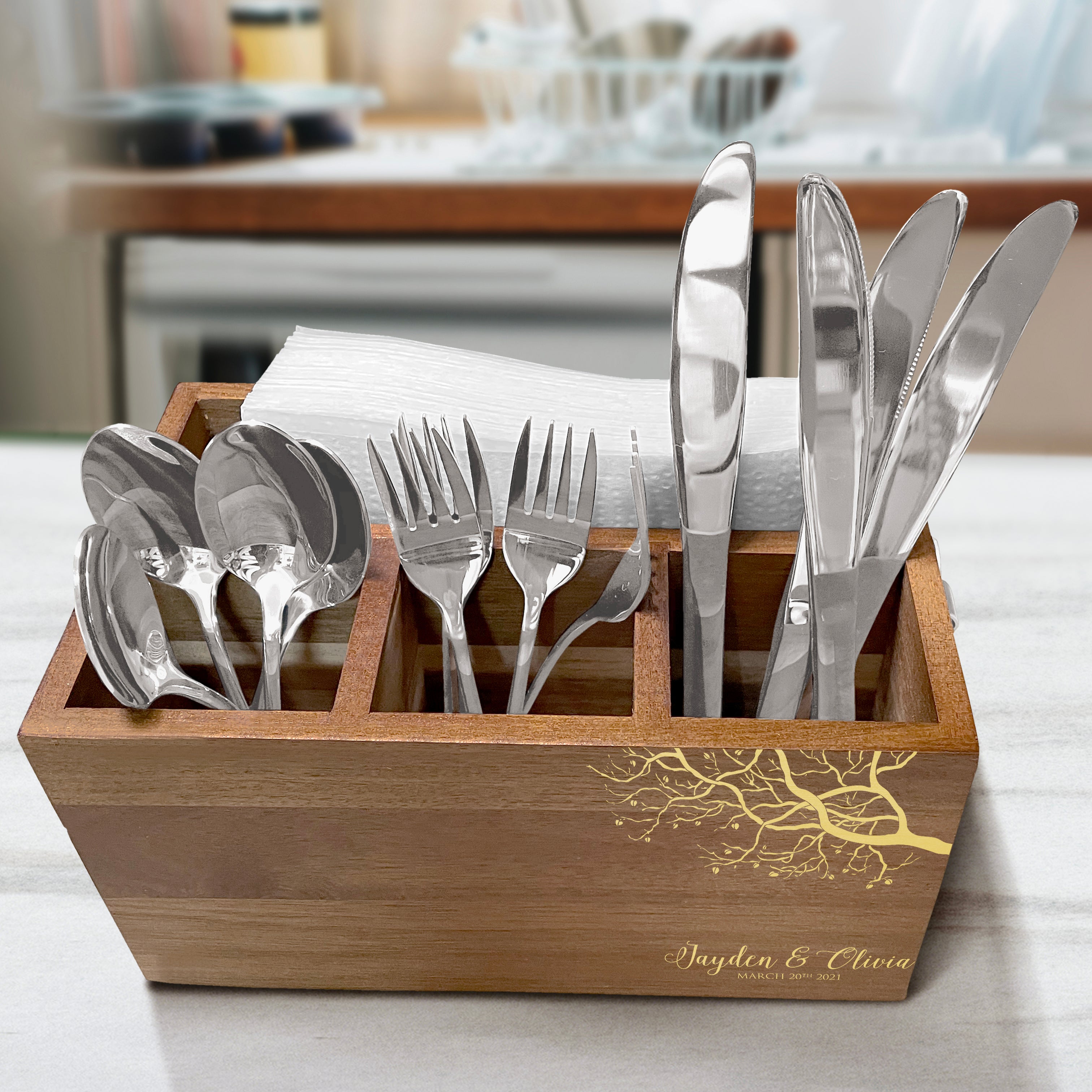 Personalized Tree Caddy - Wood Kitchen Cooking Utensil Holder - Kitchen Utensil Holder