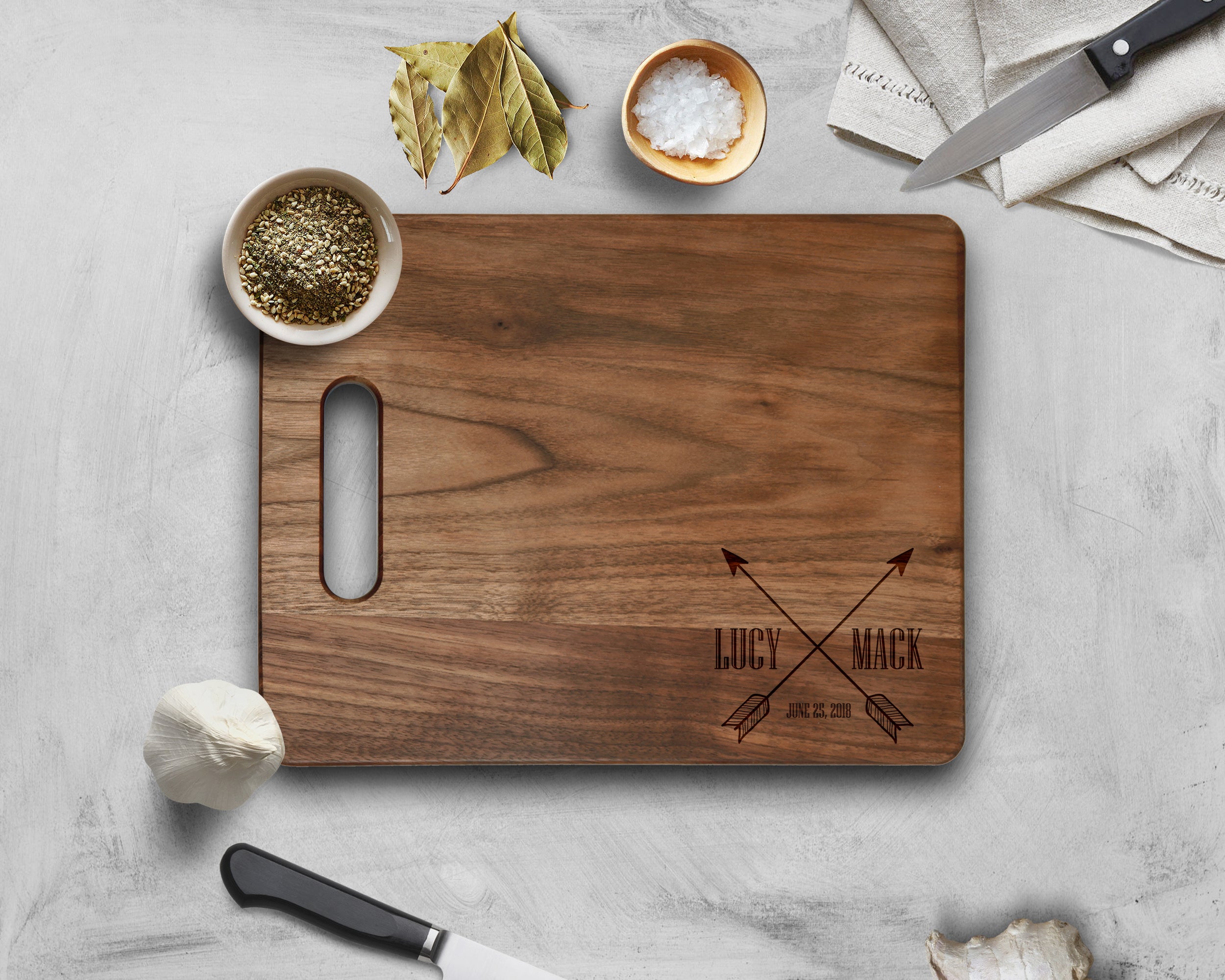 Krezy Case Walnut Cutting Board Customized Walnut Chopping Wedding Anniversary Gift Arrow Design engraved, 11.5x8.75 inch size
