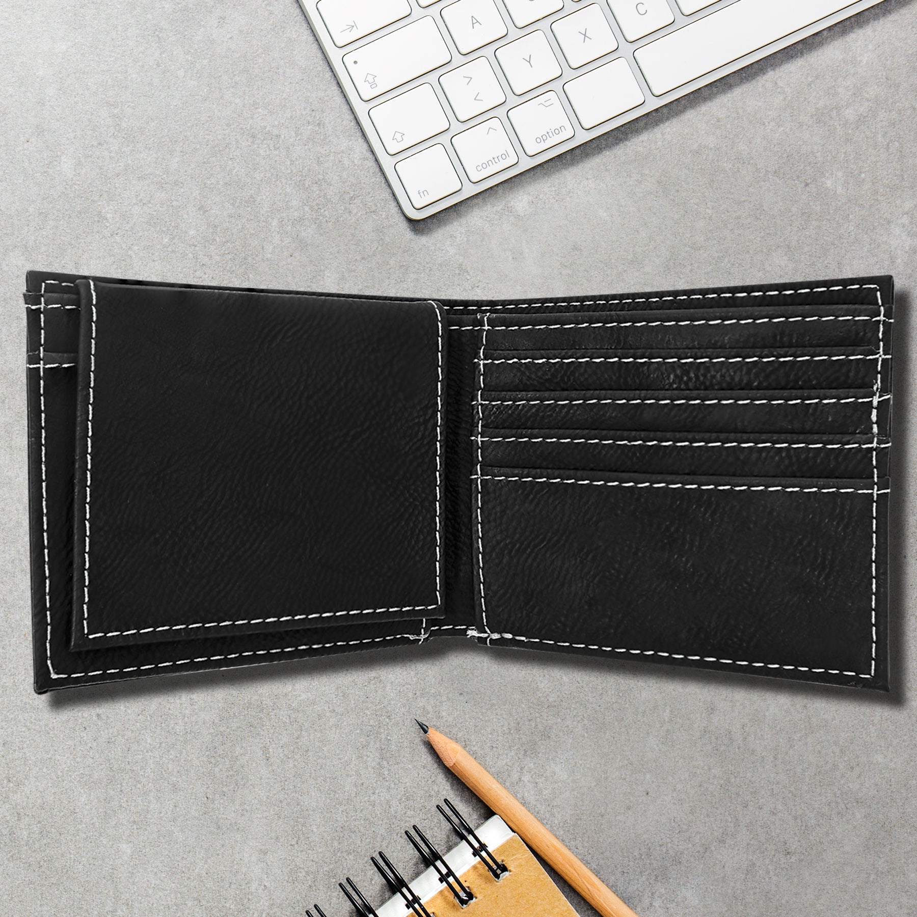 Black/Silver Customized Rawhide Laserable Wallet