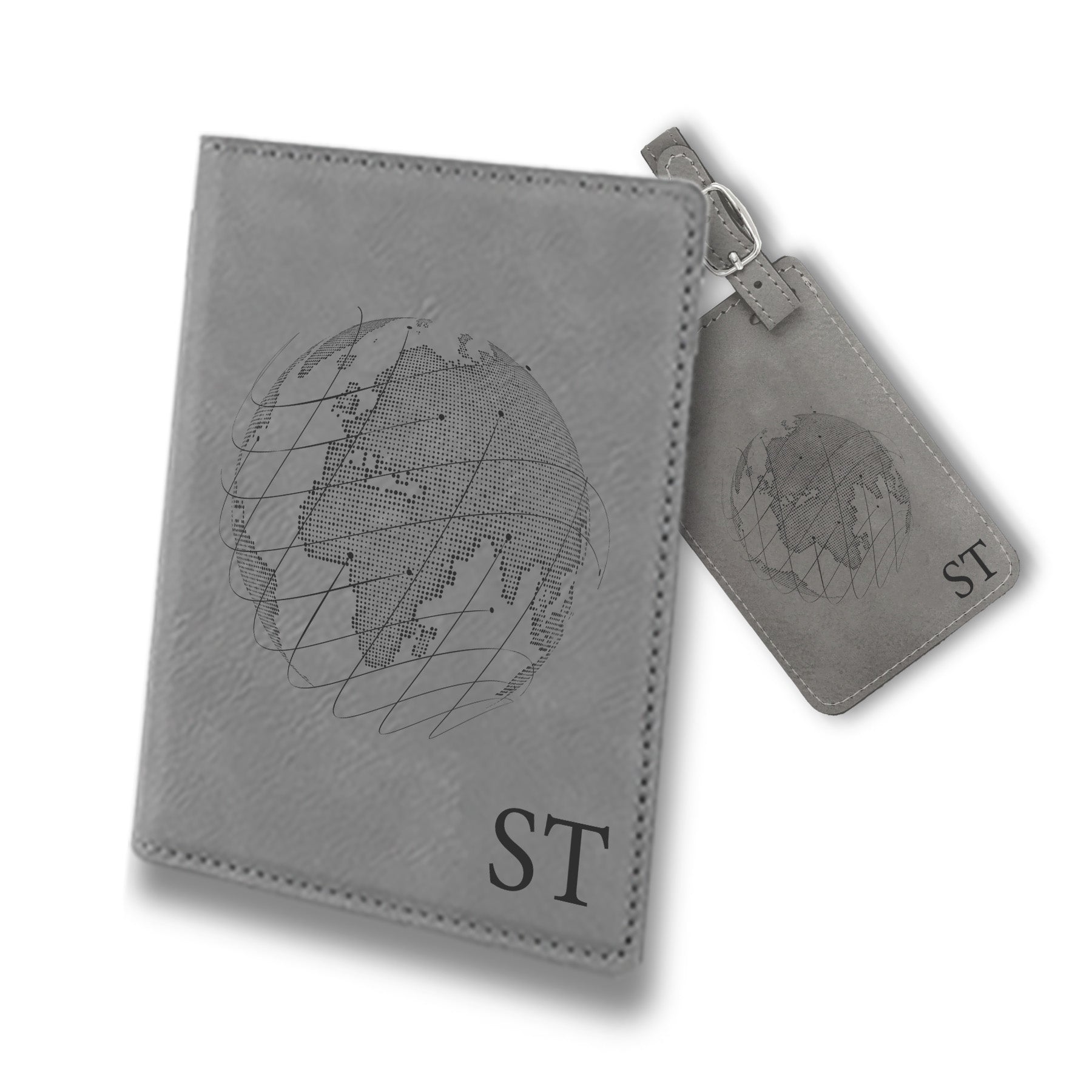 ST Engraved Passport Holder and Luggage Tag, Luxury Leather Luggage Tag and Passport Holder Set, Personalized Card Holder and Luggage Tag with Initials