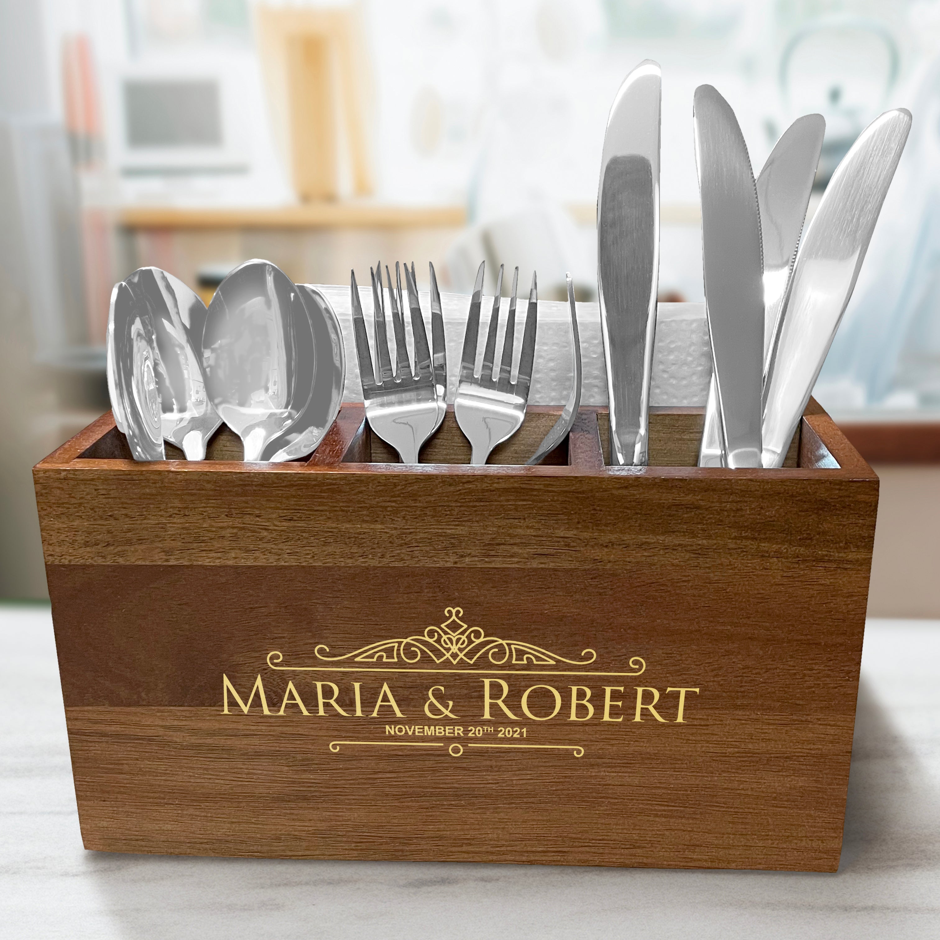 Personalized Decorative Caddy - Wood Kitchen Cooking Utensil Holder - Kitchen Utensil Holder