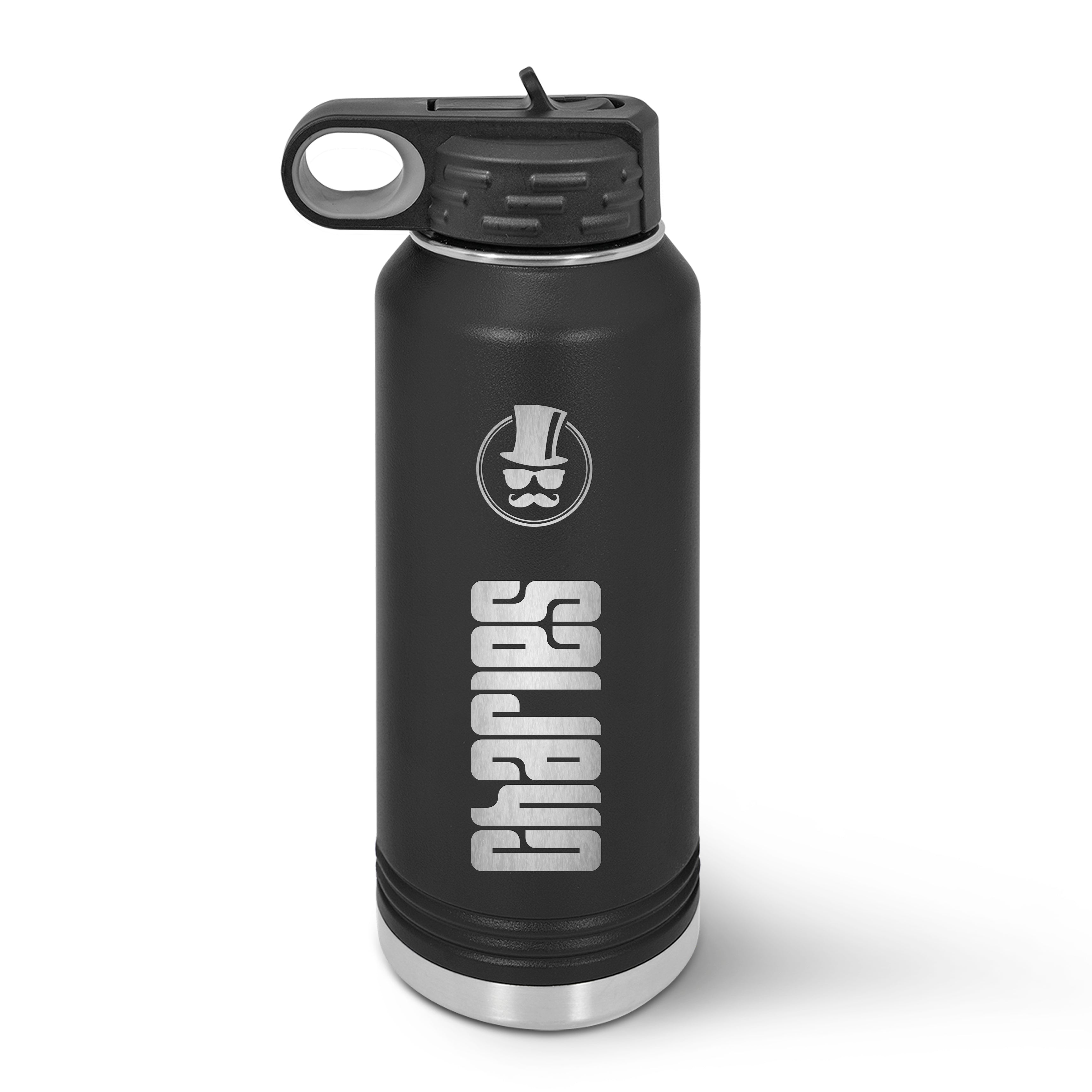 Vibrant Engraved Black Water Bottle, Customized Gifts For Men, Charles Black Custom Drinkware, Insulated Water Bottle With Straw Lid, Sports Water Bottle For Gift